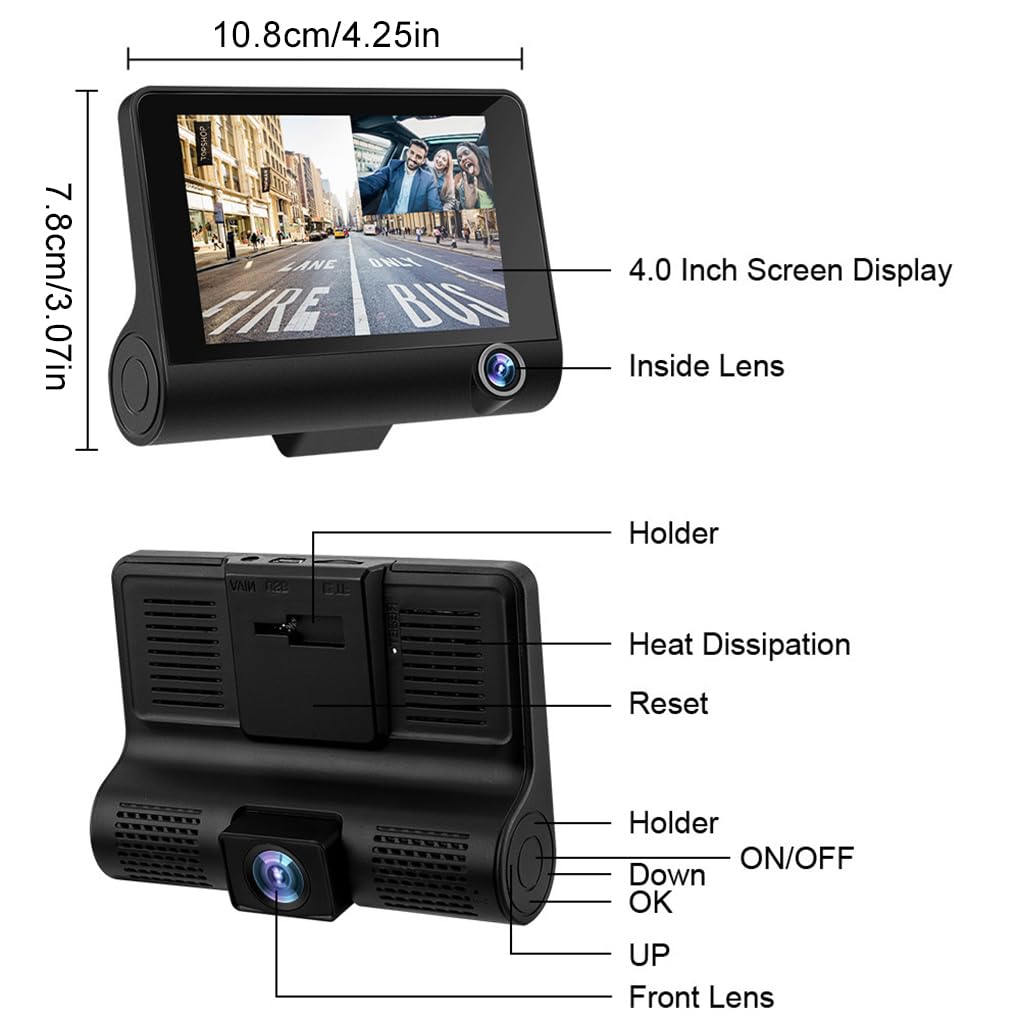 Telecamera da cruscotto HD con doppia registrazione, telecamera anteriore più interna con luci LED, da cruscotto ABS anteriore e posteriore, Tre record+wifi