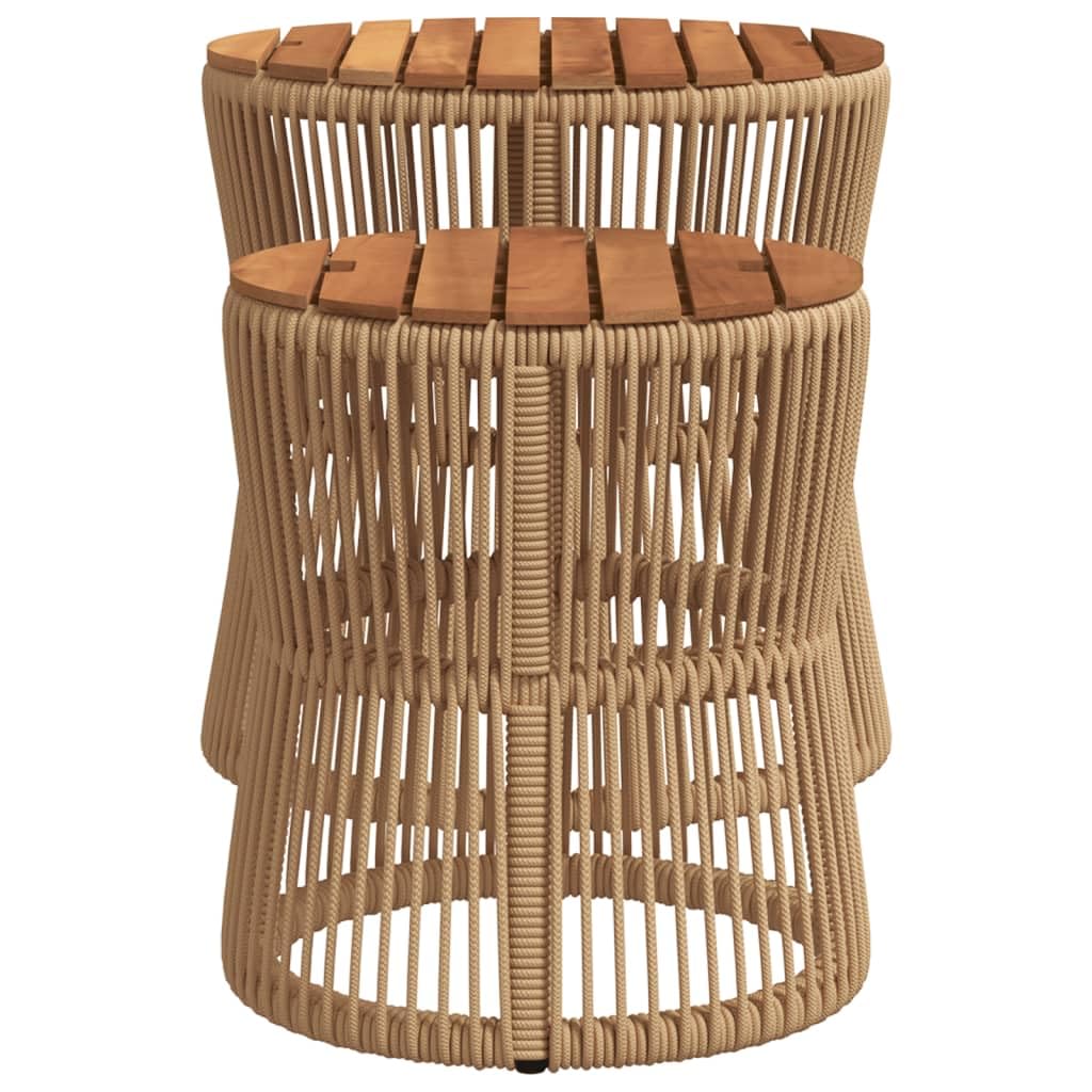 vidaXL Garten Beistelltisch 2 STK., Tisch mit Holzplatte, Gartentisch mit Stahlgestell, Terrassentisch Gartenmöbel Gartengarnitur, Beige Poly Rattan