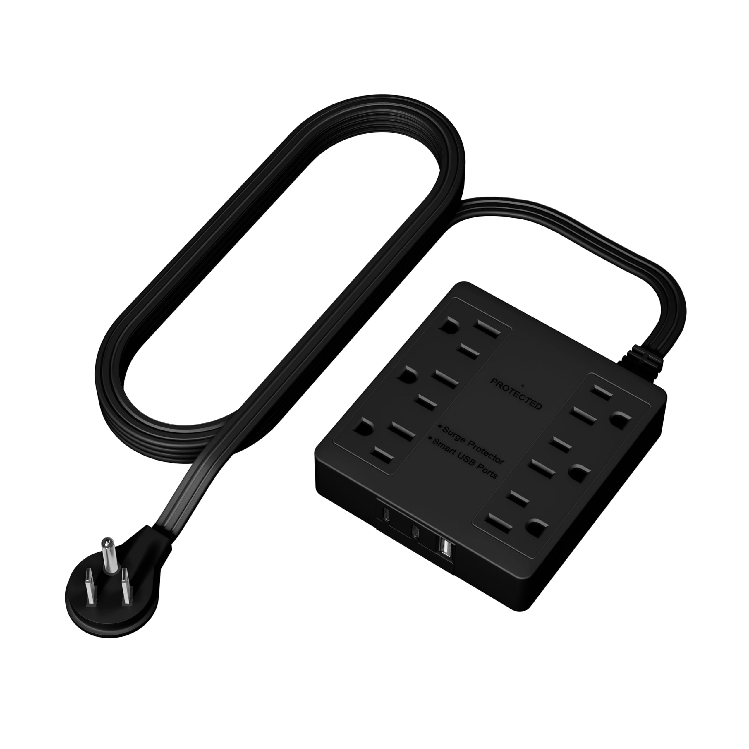 LIDER Outlet Extender with 6 Receptacles, USB-A and 2 USB-C, Ultra-Thin Flat-Plug with Cord Extender, 6-Outlet Power Strip, Slim Angled Design, Surge