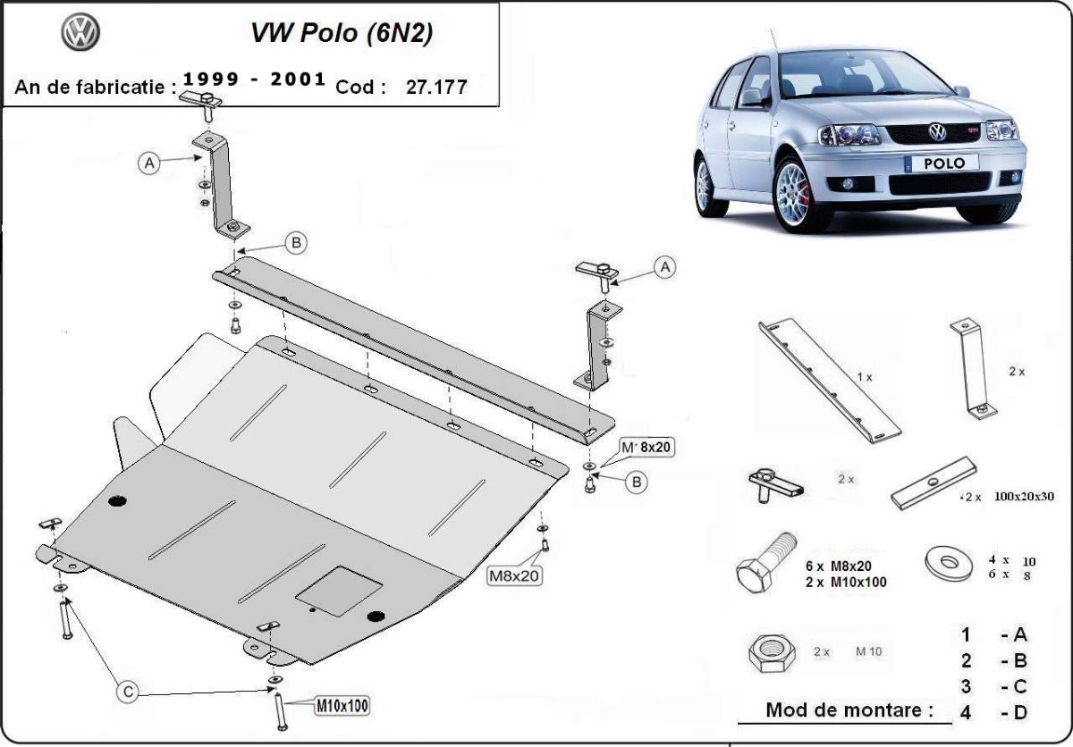 Protezione sottoscocca motore e trasmissione compatibile con VW Polo 6n2.