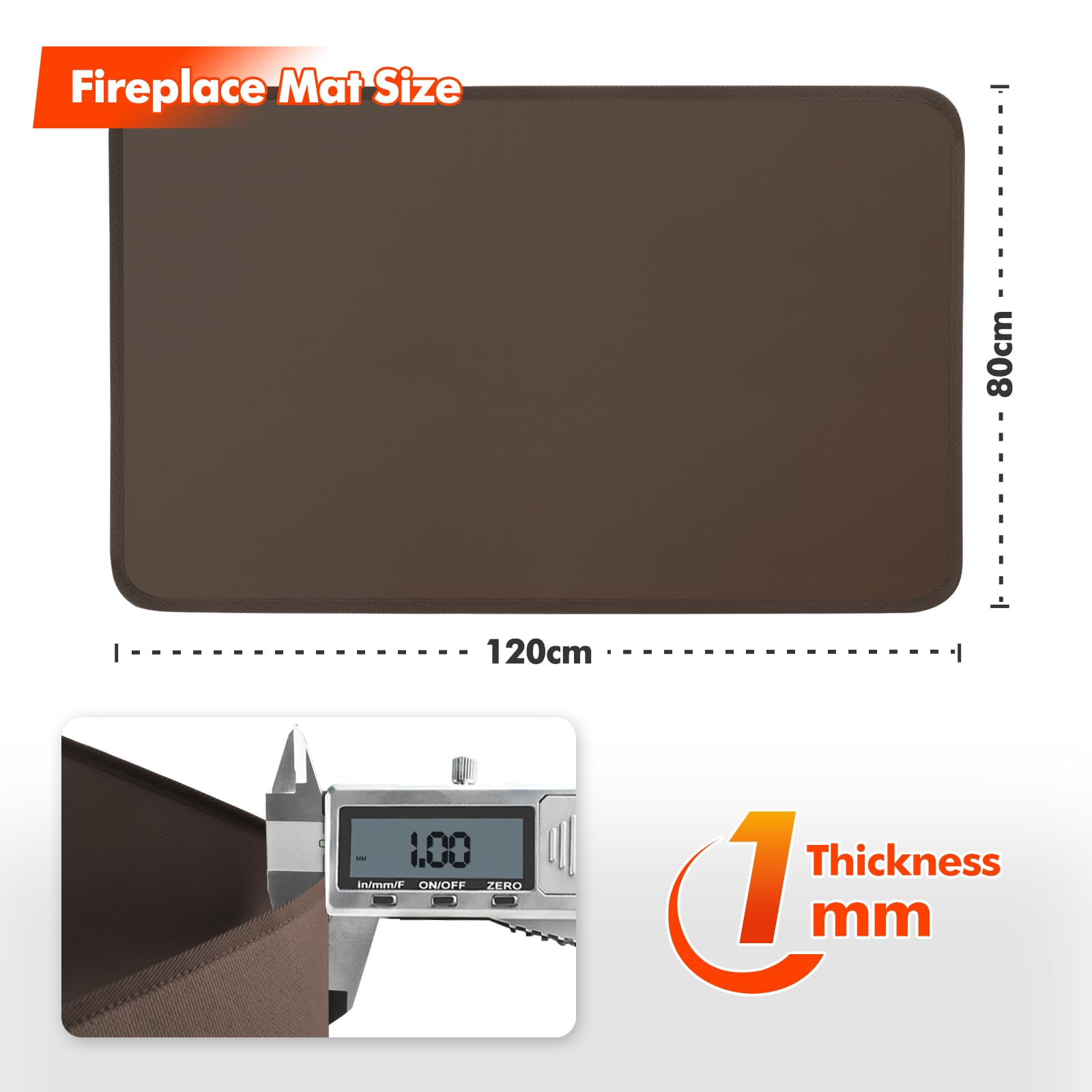 Tapis Ignifuge de Cheminée Rectangulaire, 120 x 80 x 0.1 cm, Marron | Polyvalent tapis anti feu devant cheminee, fibre de verre protège sols et tapis des étincelles et braises, facile d'entretien
