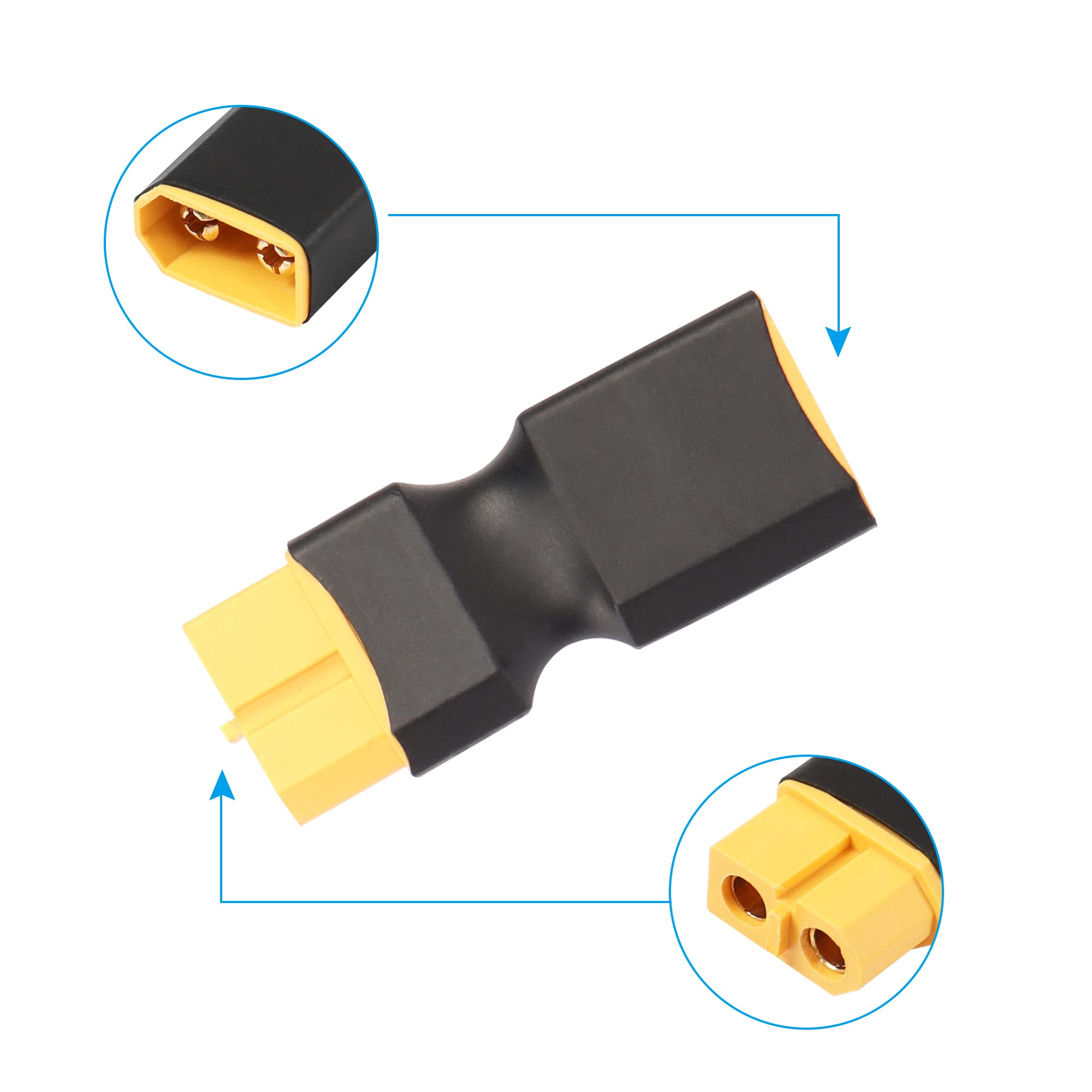 RIIEYOCA XT60 To DC5525 Connector Adapter – 2-Pack, No Wire, Gold-Plated For RC Cars, Drones & Batteries