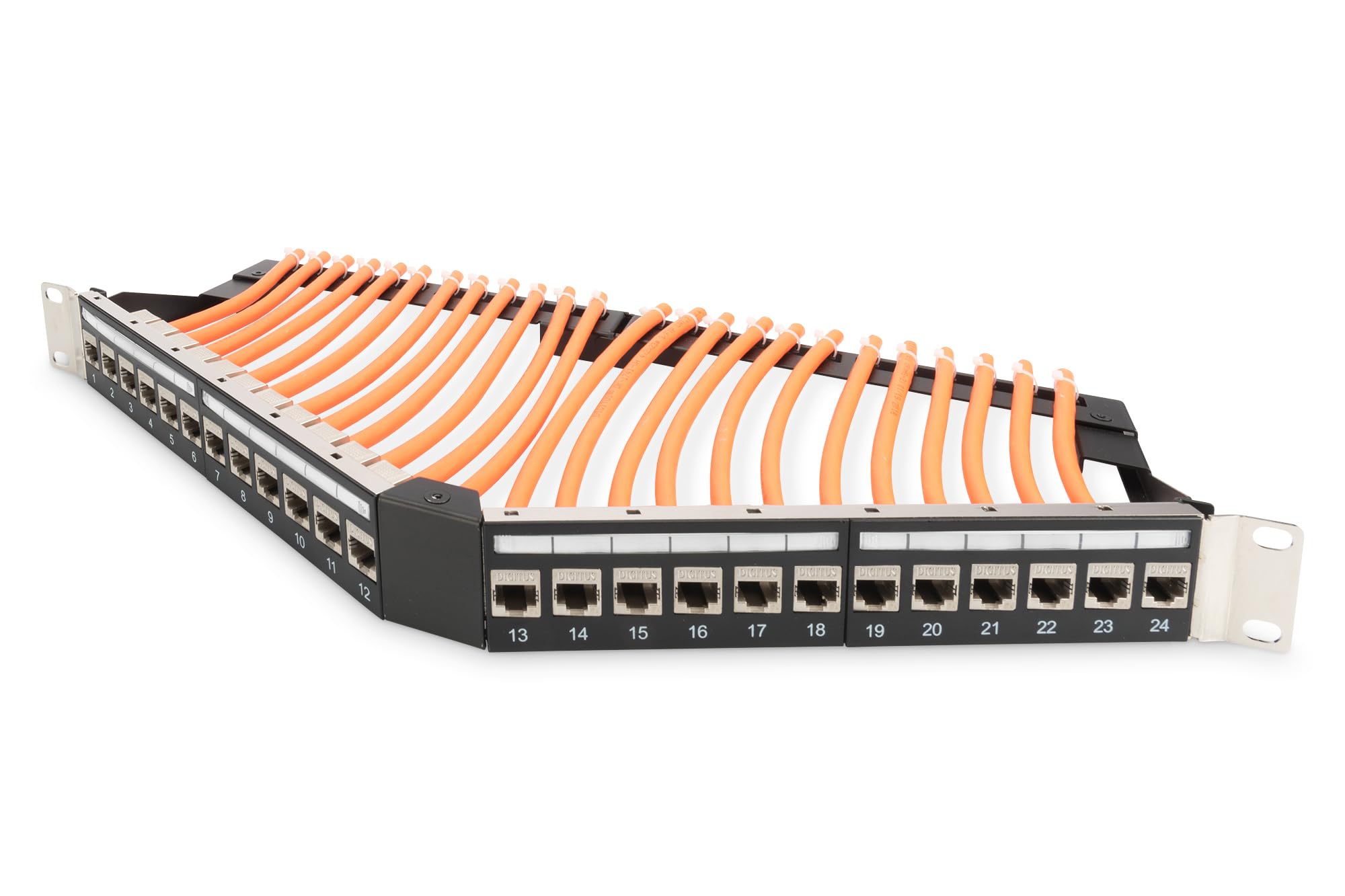 DIGITUS Patchpanel – Modular – 19-Zoll – 24-Port – Geschirmt – Rack-Montage 1HE – Schwarz – Mit 24x Cat6A Keystone-Modul