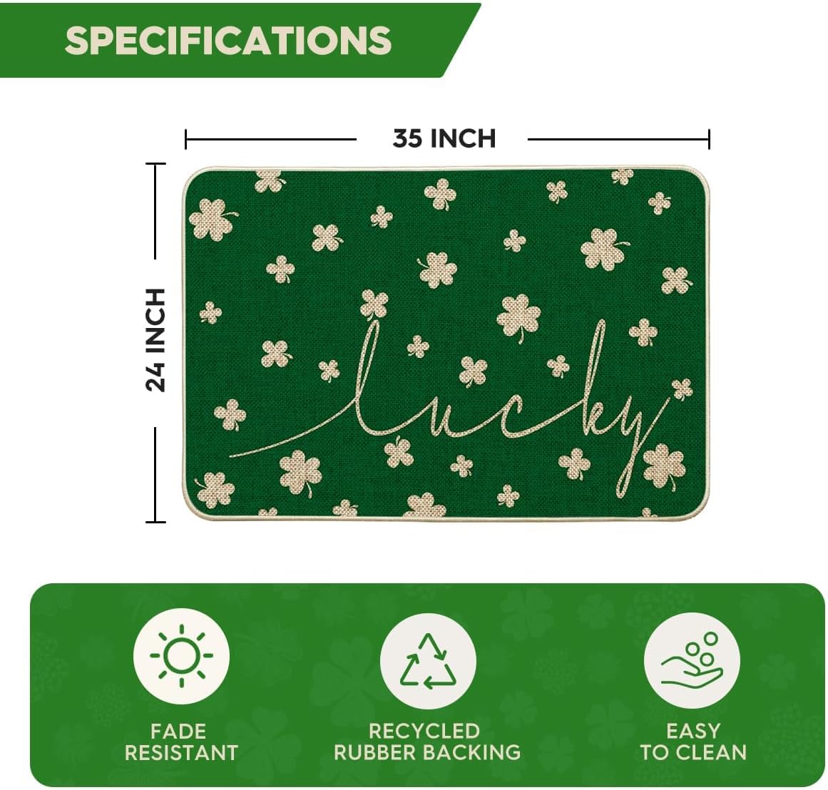 Artoid Mode Lucky Shamrocks Clovers St. Patrick's Day Welcome Decorative Doormat, Spring Low-Profile Rug Switch Mat for Indoor Outdoor 24x35 Inch