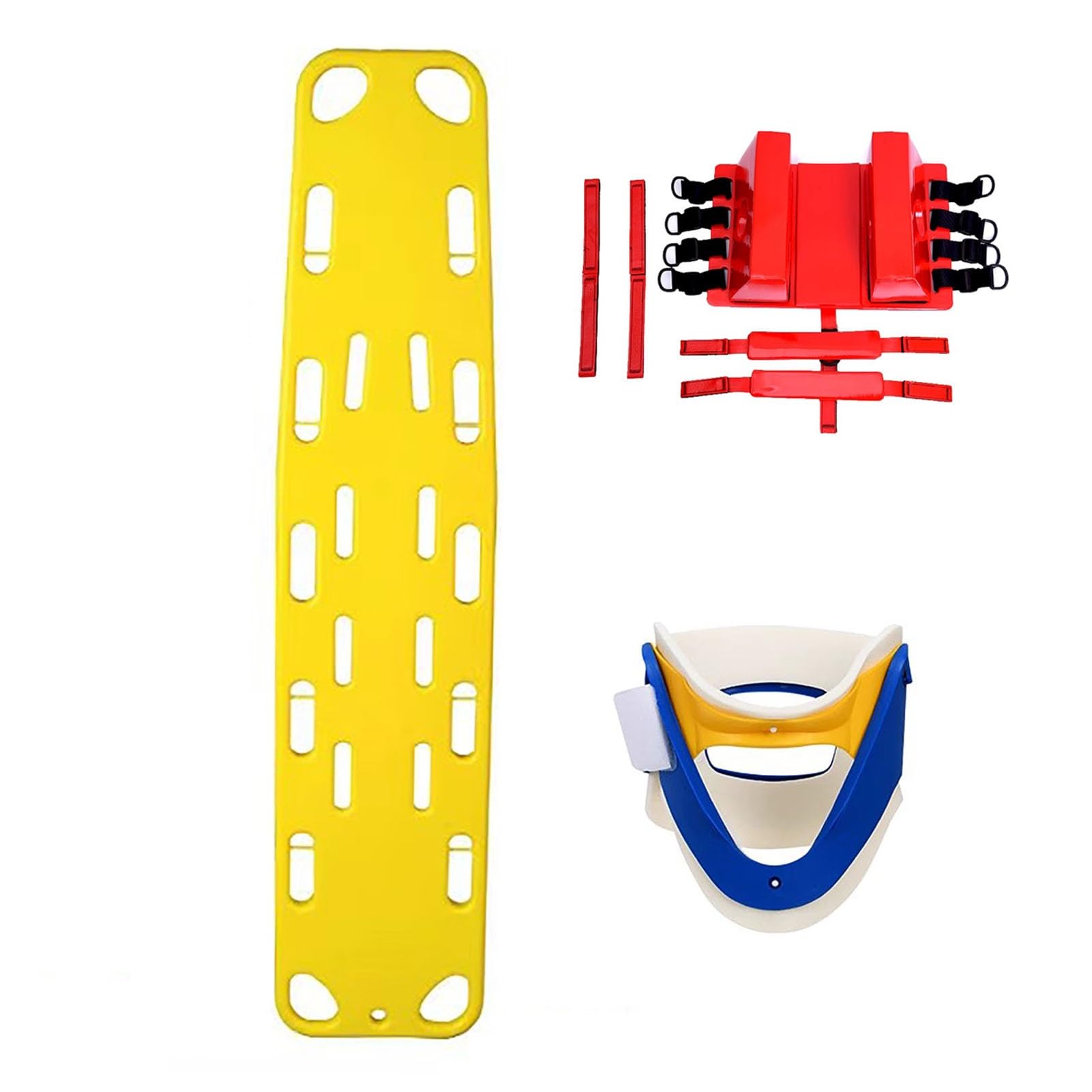 Barella di salvataggio di emergenza durevole con tutore per il collo, tavola di salvataggio in un unico pezzo per soccorritori in acqua, attrezzatura di sicurezza giallo brillante per primo soccorso e