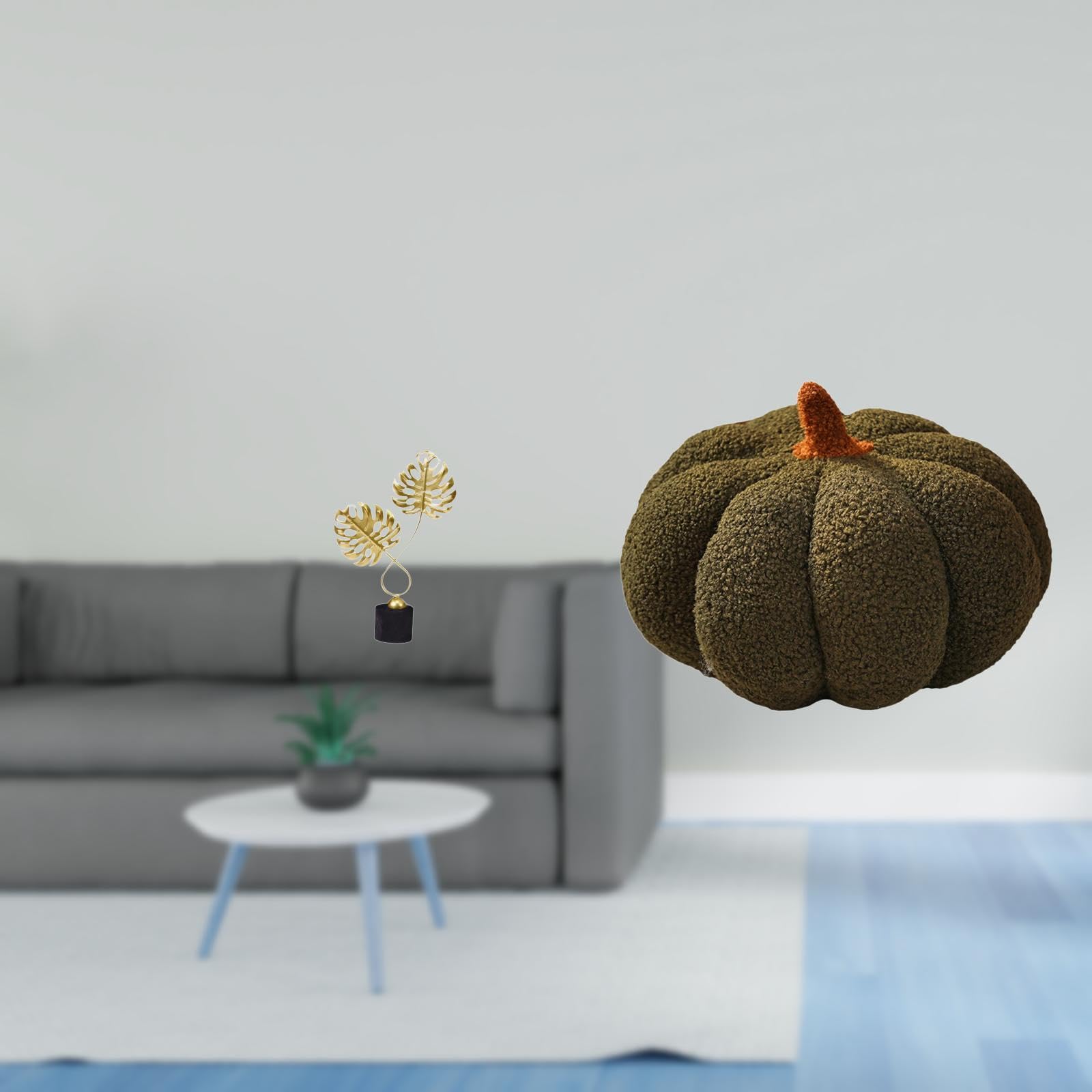 Iron Leaf Pumpkin Sculpture Pillow Ornament Collectible Artwork Plush Decorative Cushion Statue for Desk Sofa Bed Cabinet Room Decor Housewarming-image-7