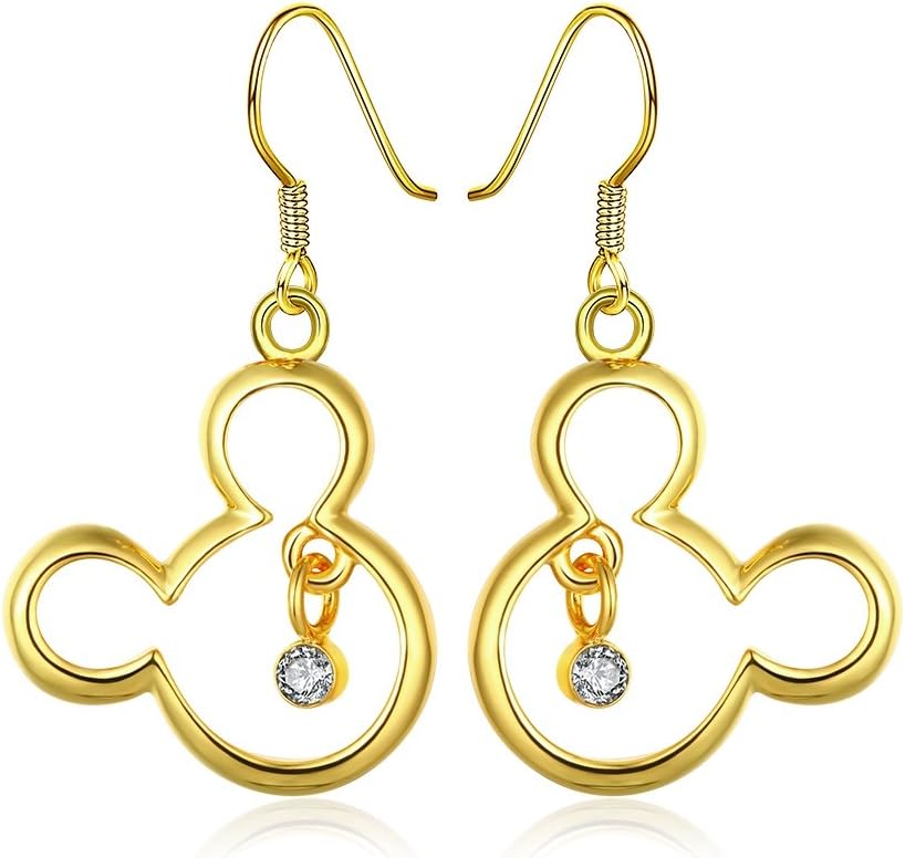 Yellow Gold Plated Earrings AAA Zirconia Fish Hook Mickey Mouse .8" L268 (18K Gold Plated)