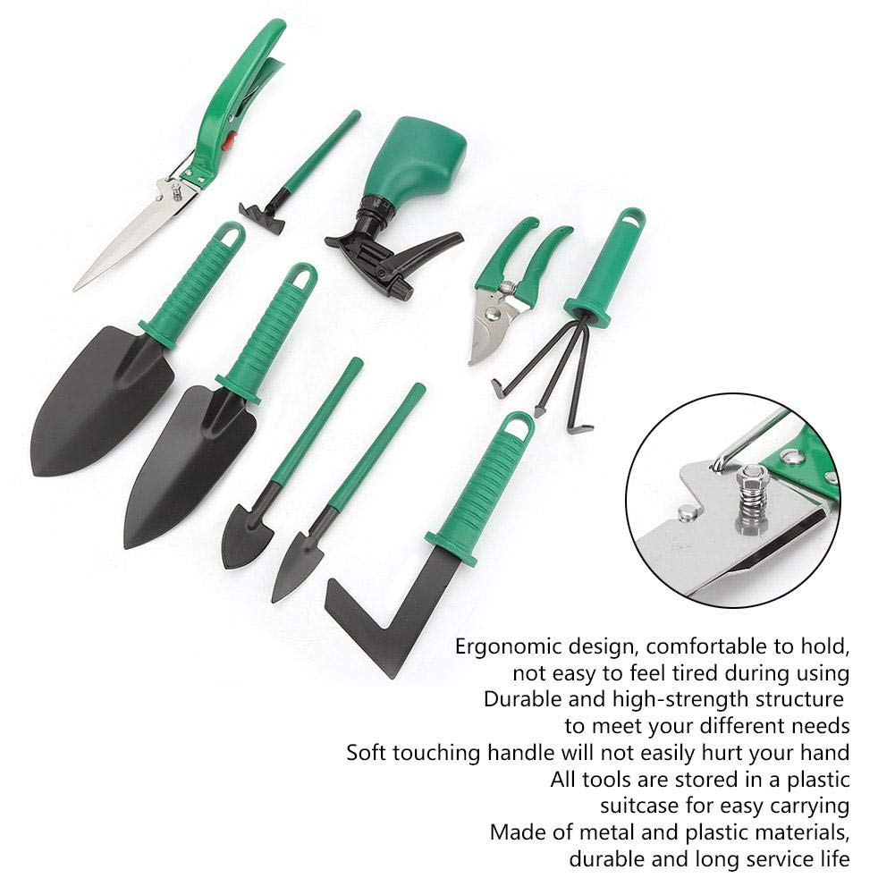Garten-Handwerkzeug, Gartenzubehör 10 Stück Multifunktionales Schaufel-Rechen-Klipper-Set mit Kunststoffkoffer Haushalts-Garten-Handwerkzeug