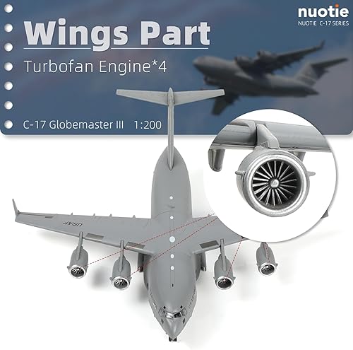 Miniatura 6 de NUOTIE 1200 C-17 Globemaster - Kits de modelo de avión fundido a troquel con soporte Harbor-Hickam AFB Transport Metal Airplane Modelo de avión