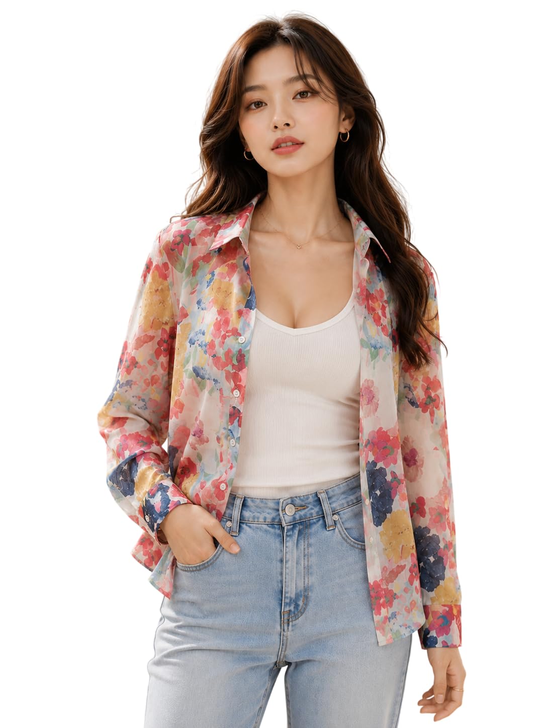 tagas Women's Floral Printed Casual Shirt | Full Sleeve Button Down Collar Shirt | Soft Lightweight Regular Fit Western Top for Office, Casual, Travel S-3XL-picture-18