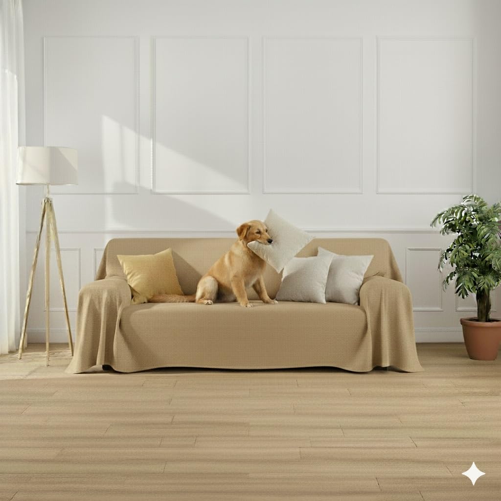 Farè - Telo Salva Divano - Copridivano IMPERMEABILE in tessuto arredo Antimacchia ideale per cani, gatti e bambini - Made in Italy | 350 x 270 cm | ARMOR tortora