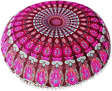 iYBWZH Indian Mandala Pillows Round Bohemian Home Cushion Case Cover Cushions 32" Floor Pillow Seating Throw Hippie Decorative Ottoman Poufs Cases,Boho Indian,31.5x31.5 inches