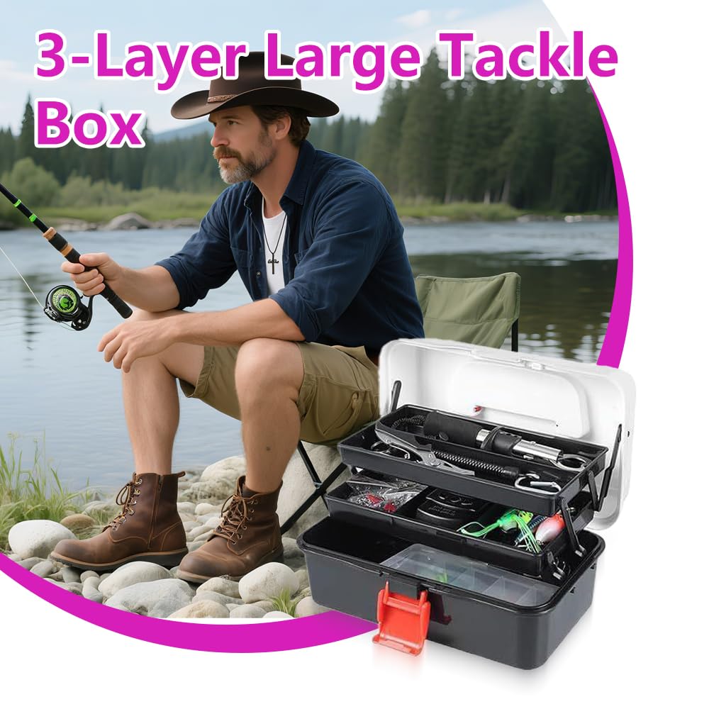 Angelzubehör Set, Angelkoffer mit Zubehör, 218 PCS Angel Köder Set mit Haken, Angelköder, Angelausrüstung, Angelköder Set, Angelset Komplett Anfänger, Angelköder für Barsch, Bluegill, Crappie