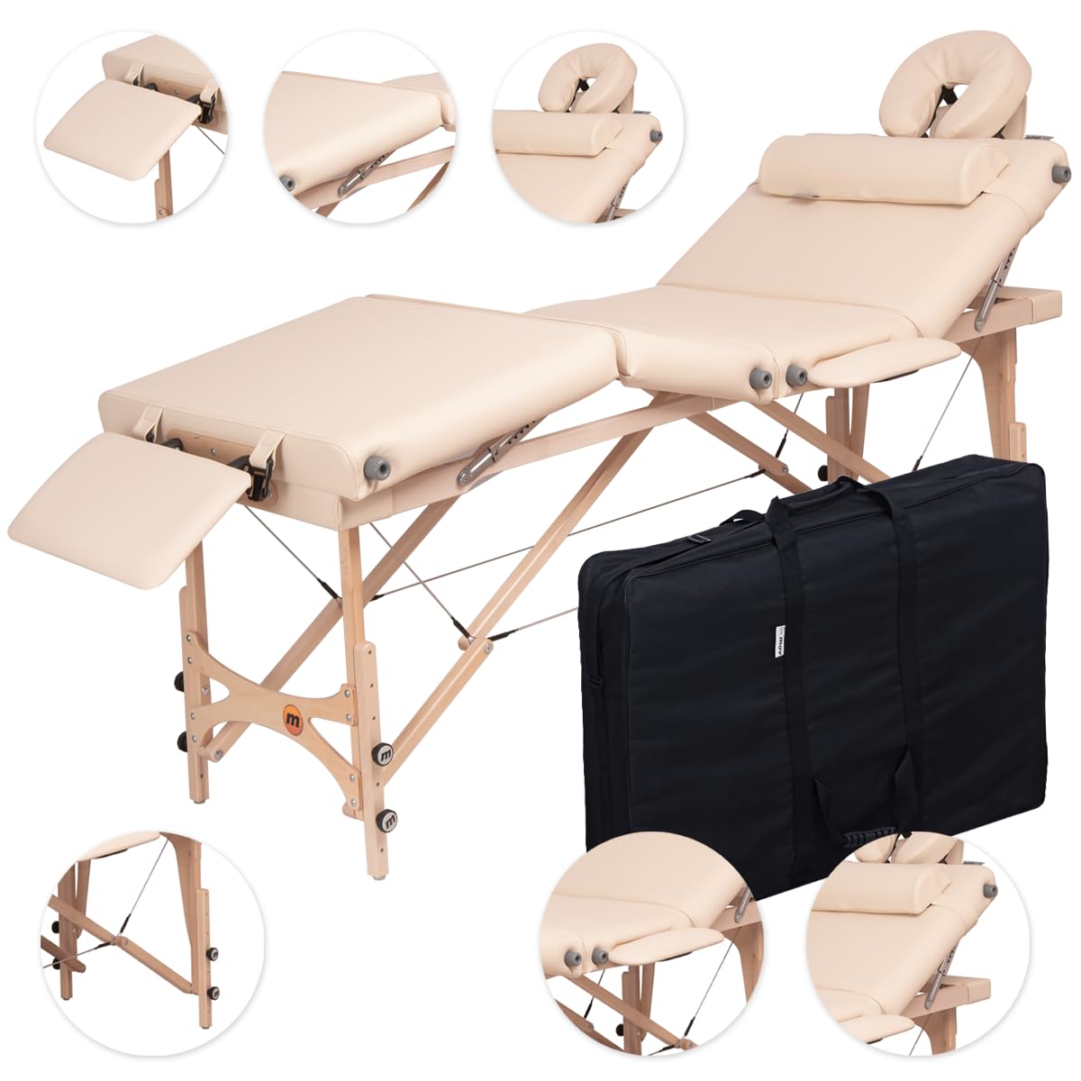 Kosmetikliege Cosmo - klappbar - stabil - mit Kosmetikablage - ergonomisches Kopfteil - vordere Armlehne - verstellbare Platten