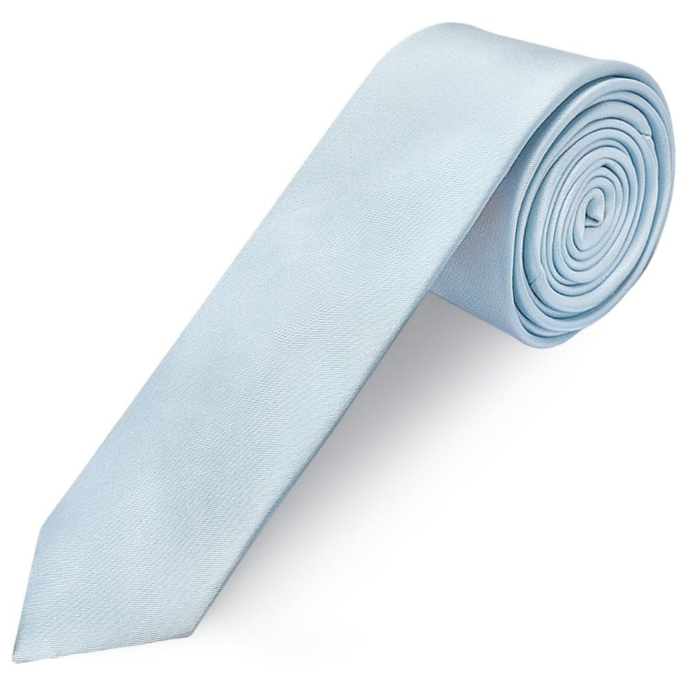 TIES R US Plain Misty Blue Satin Skinny Men's Tie