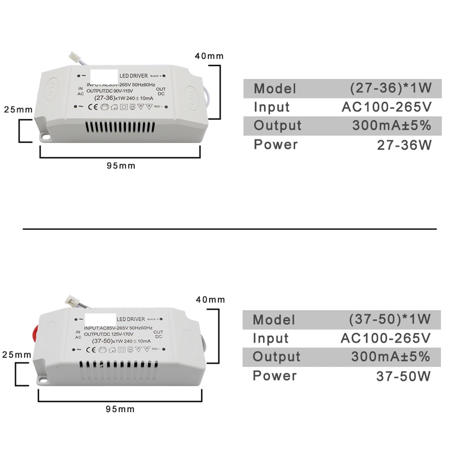 Sterownik LED 220 V, prąd stały, wyjście 300 mA/240 mA, zasilanie 1-50 W, zewnętrzny transformator oświetlenia sufitowego LED (18-26w)