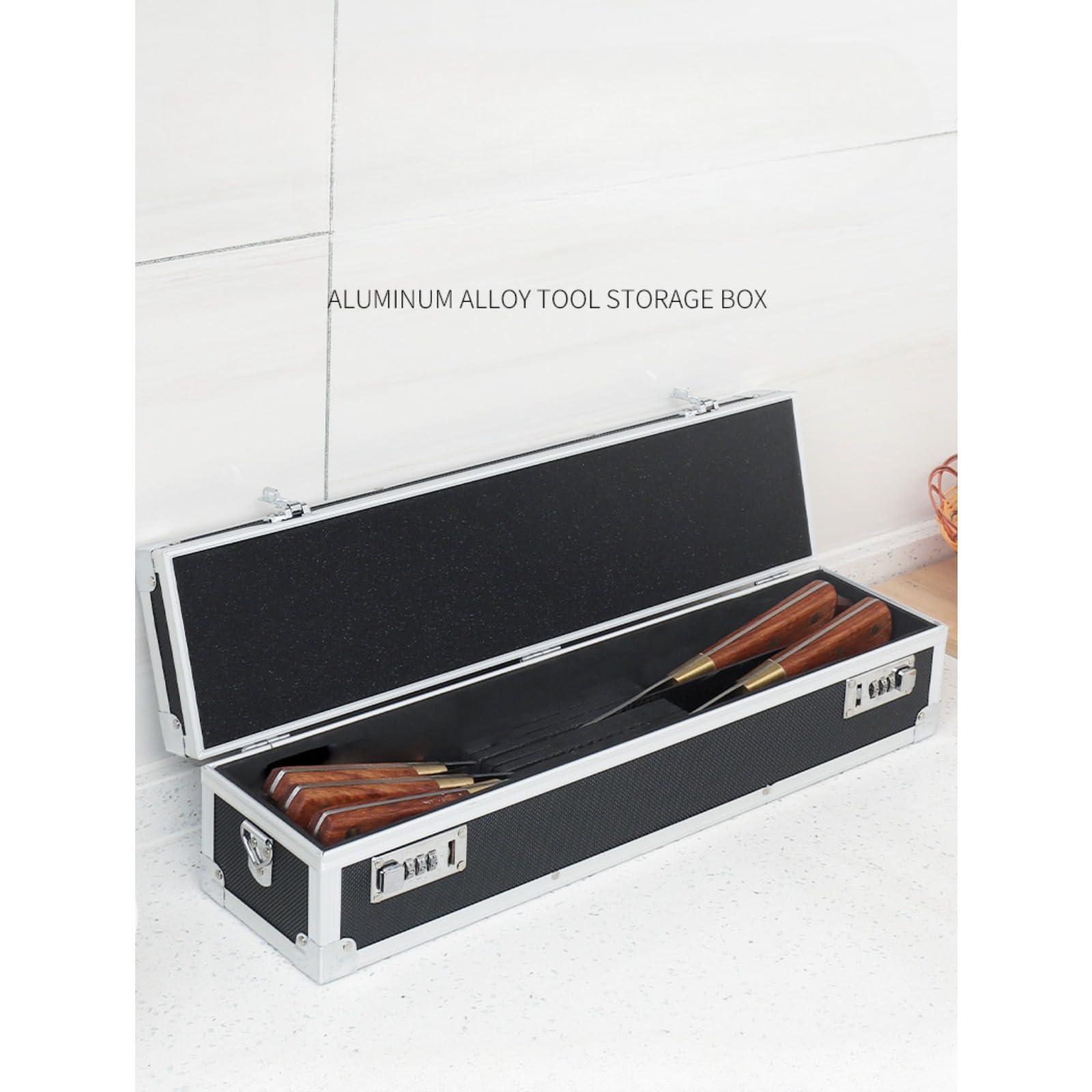 Estuche para cuchillos de chef con cerradura con asa e inserciones de espuma, caja de almacenamiento multiusos para cuchillos de cocina, 19.69 x 4.72 x 4.72 pulgadas