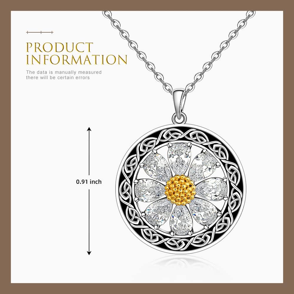 Daisy Necklace for Women Sterling Silver Celtic Knot Birth Flower Sunflower Necklace Pendant Cubic Zirconia Sunshine Daisy Jewelry Gifts - Image 2