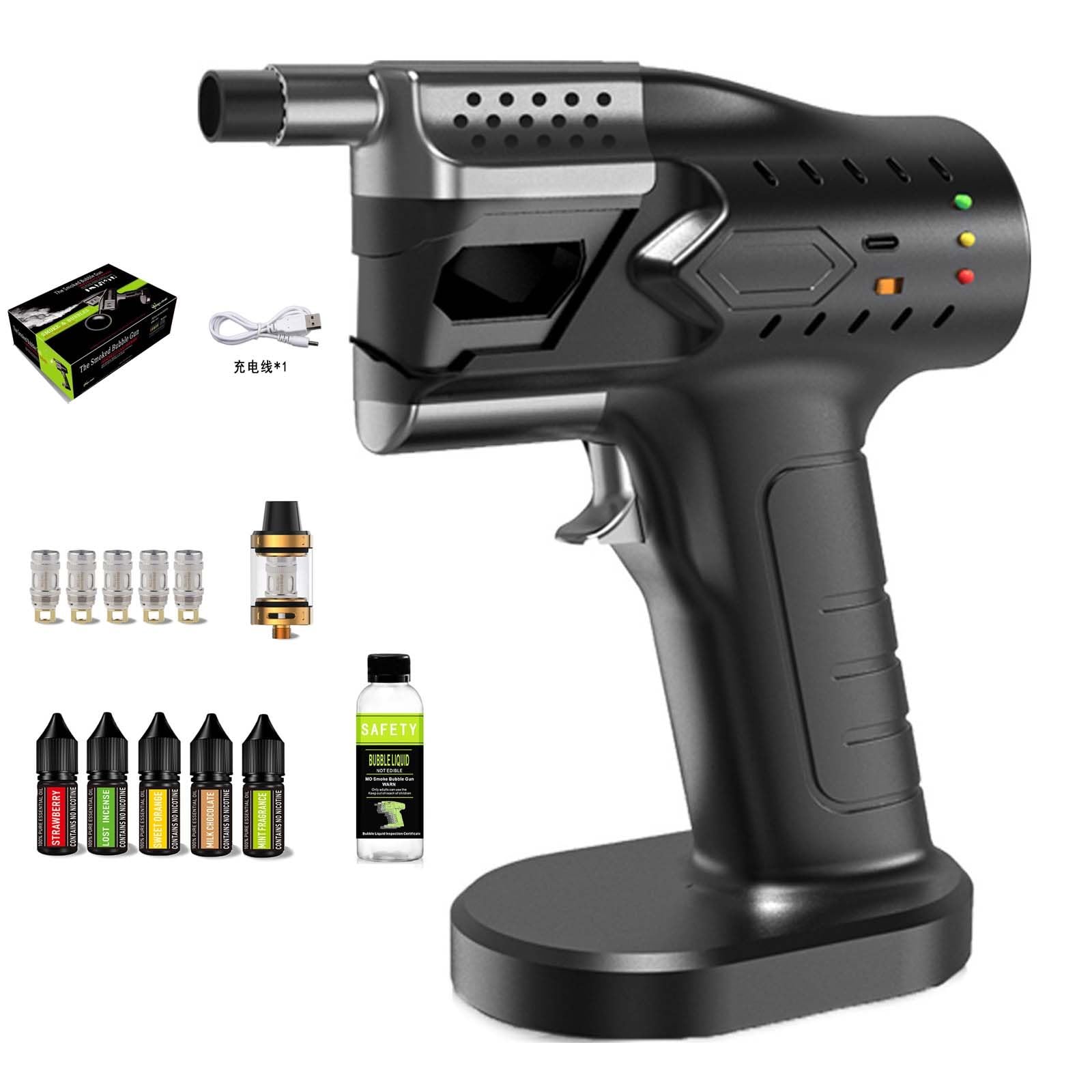 Handheld Portable Smoke Bubble Gun, Bartending Smoke Maker, DIY Tools for Classy Smoke, for Classy Smoke, Food, Cocktails, Meat, Drinks, with Bubble Liquid & Essential Oil(300ml)