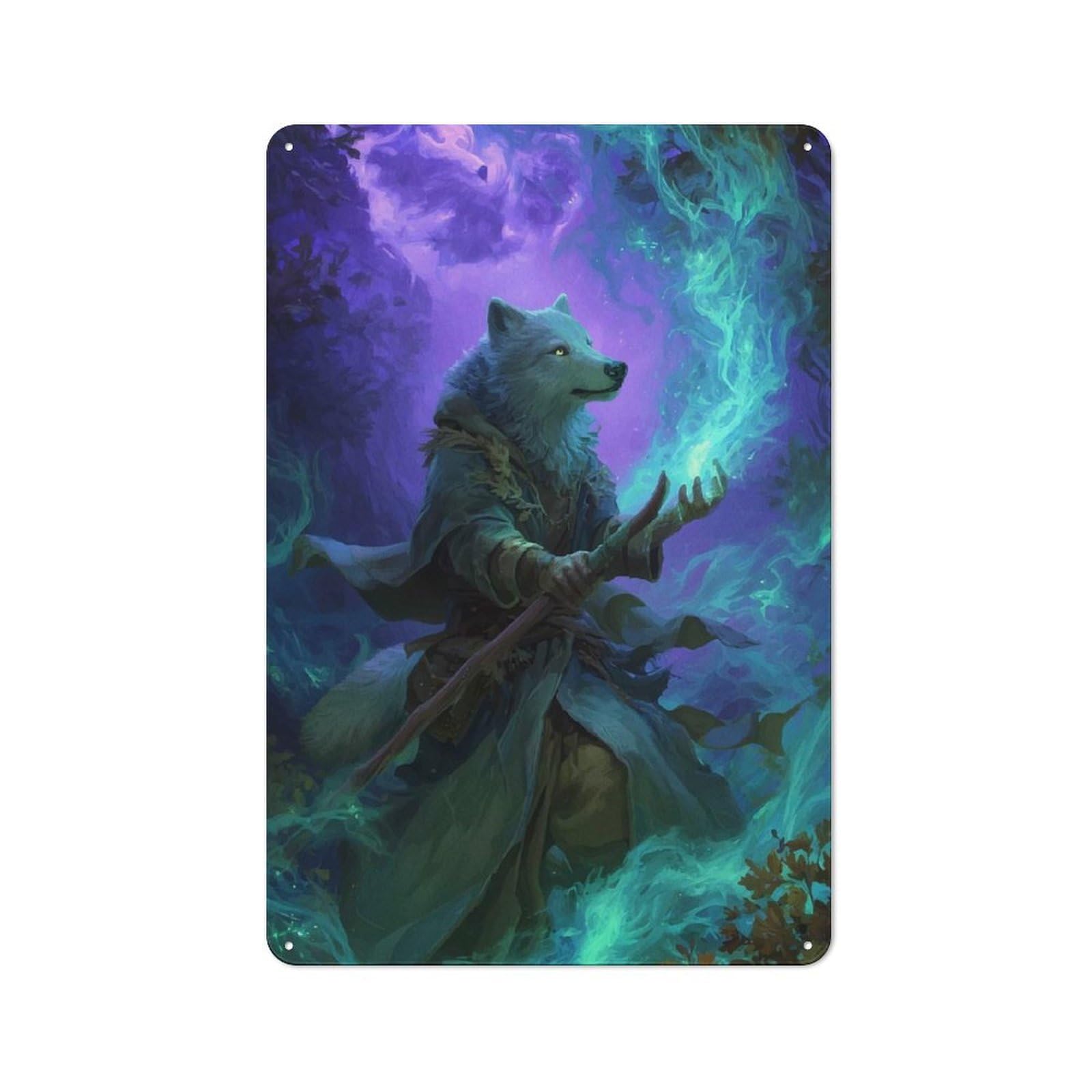 Junmoney Wolf Mage Casting Magic Shed Style Rustic Tin Sign 30X20cm Featuring Utility Space Decor For Conservatory, Home Bar Or Utility Room