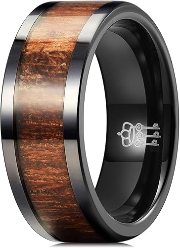 Three Keys Jewelry - Anillo de boda de cerámica negra con incrustaciones de madera de koa 8 mm 6 mm
