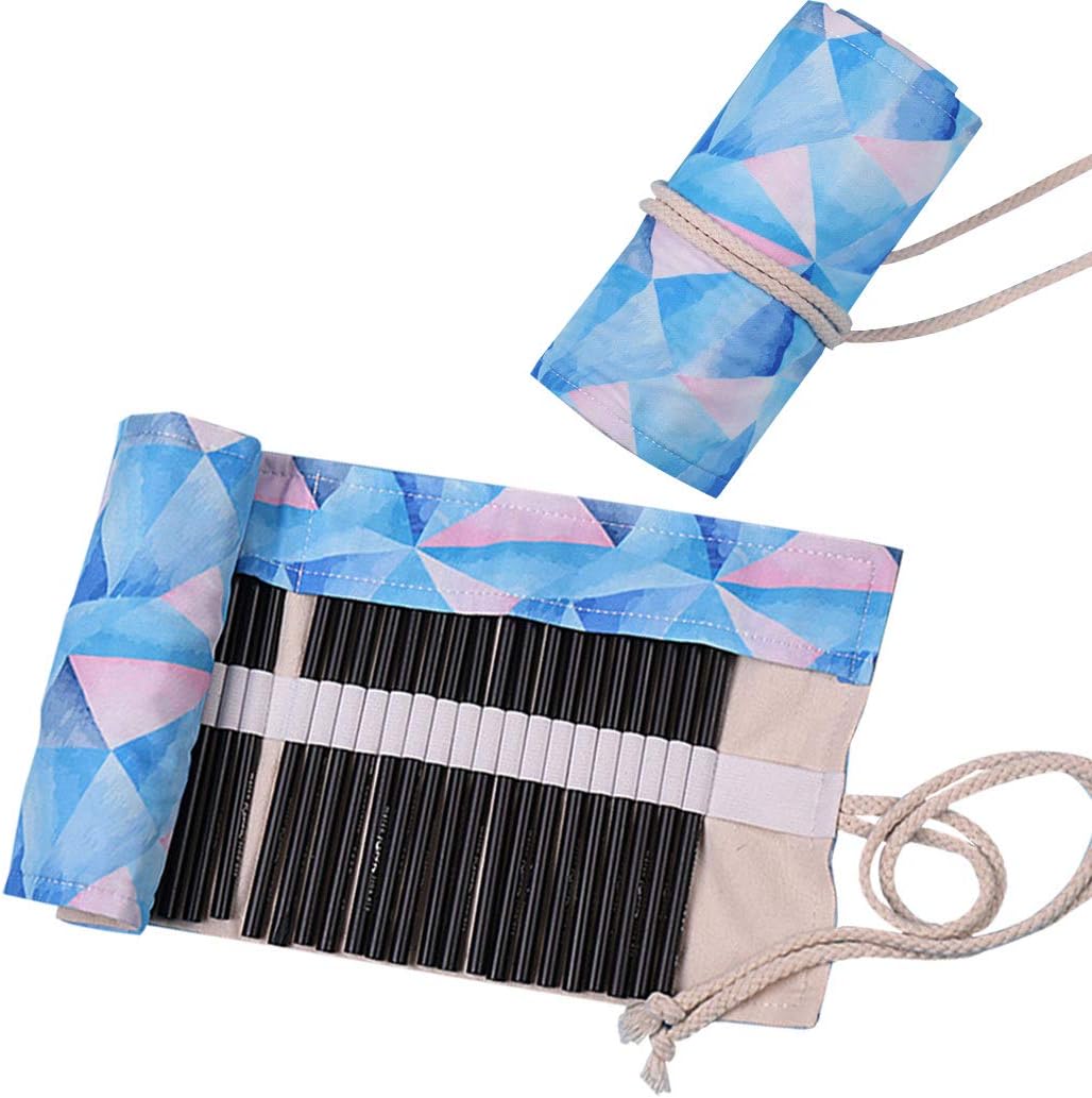 SIPLIV Canvas Roll-up Pencil Wrap, Travel Drawing Coloring Pencils Pouch for Artist Rhombus Lattice 48 Holes(Pencils are Not Included) - Image 4