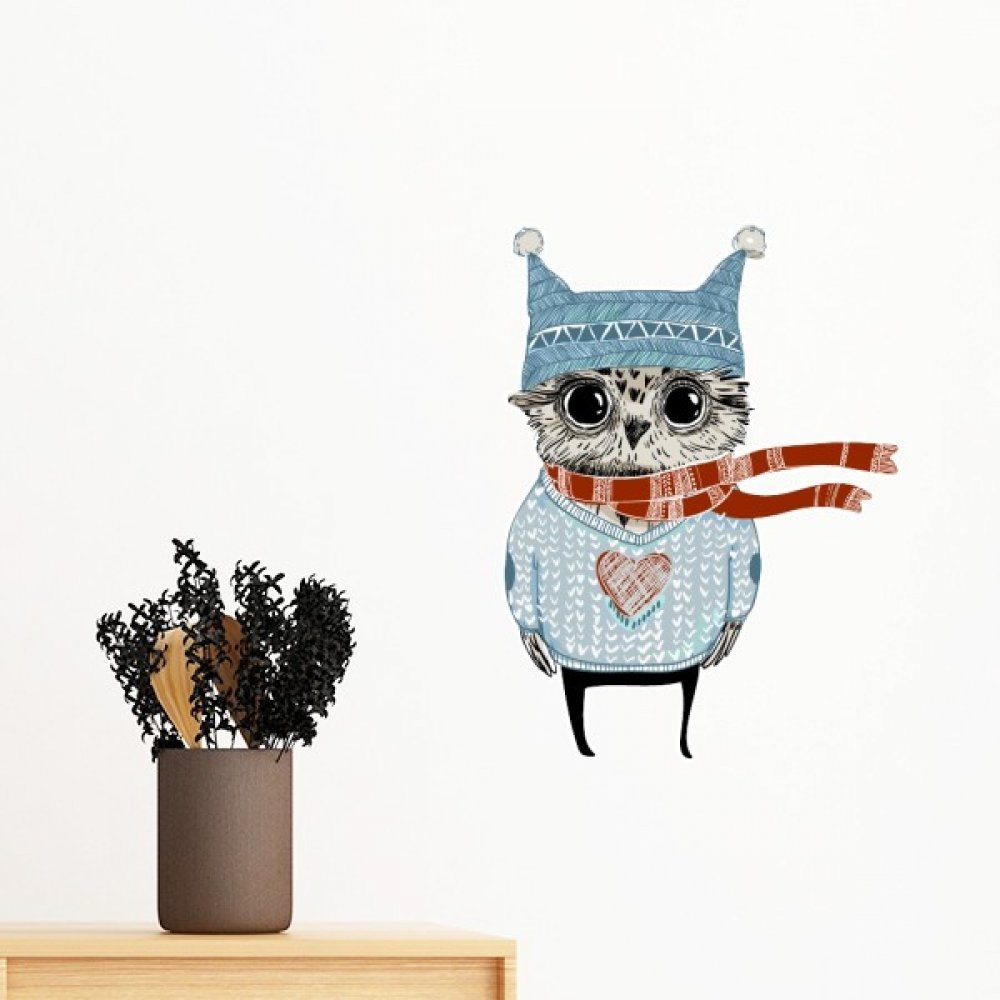 Sticker hibou d'hiver pour creer une ambiance de nuit paisible dans la chambre