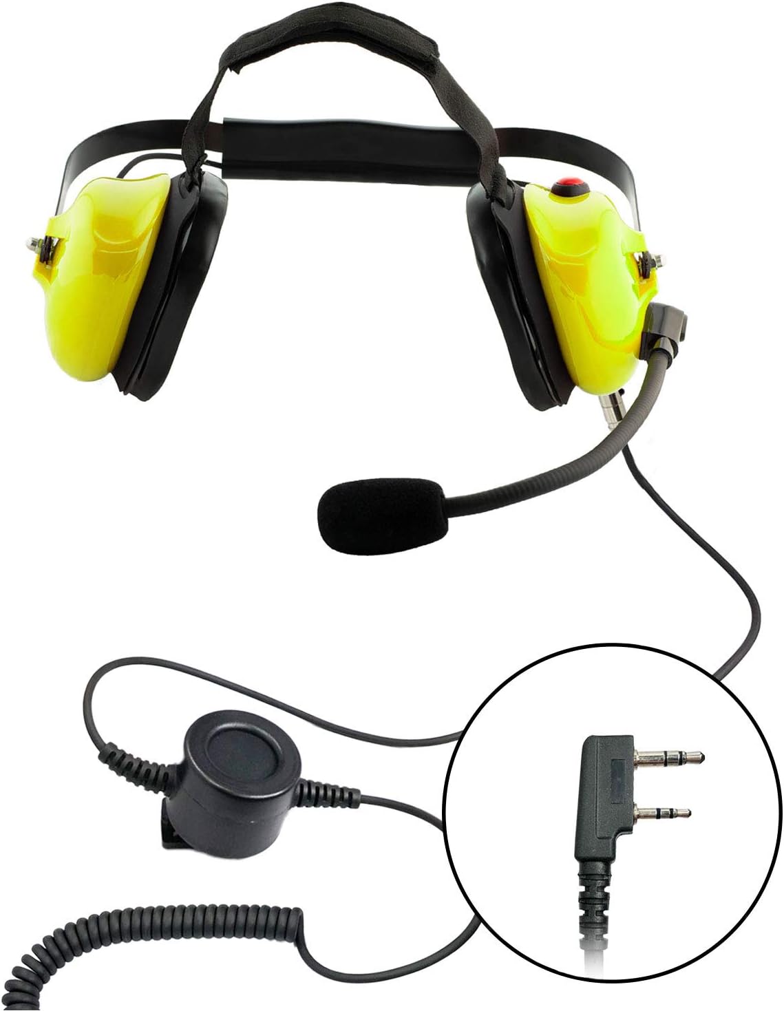 PROMAXPOWER Yellow Heavy Duty Professional Noise Cancelling Dual Muff Headset with Boom Mic & PTT Cable for Kenwood & Baofeng Two-Way Radios TK-3360, BF-888S, H-777, UV-5R, RT21