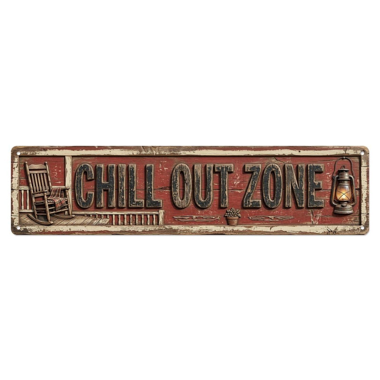 Chill Out Zone Worn Porch 2 Metal Tin Skinny Sign Plaque Wall Decor for Cafe, Club Bar, Office, Home Garden Metal Poster 4x16Inch