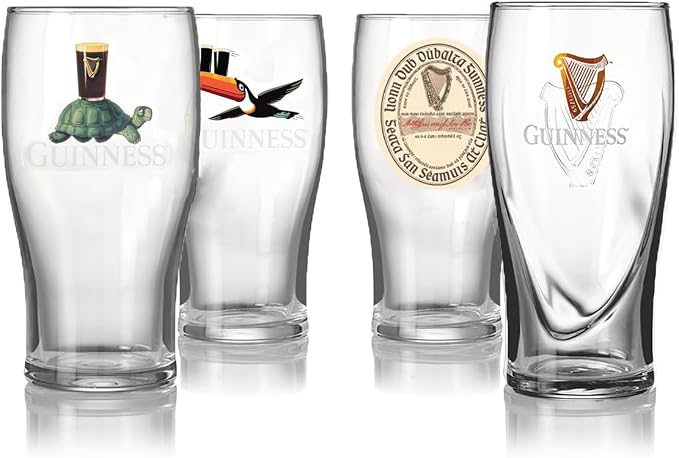 Guinness Pint Glass Gift Set – 4 Pack | Official Merchandise | Classic Irish Pub Barware | Beer Glass Gift for Collectors & Fans