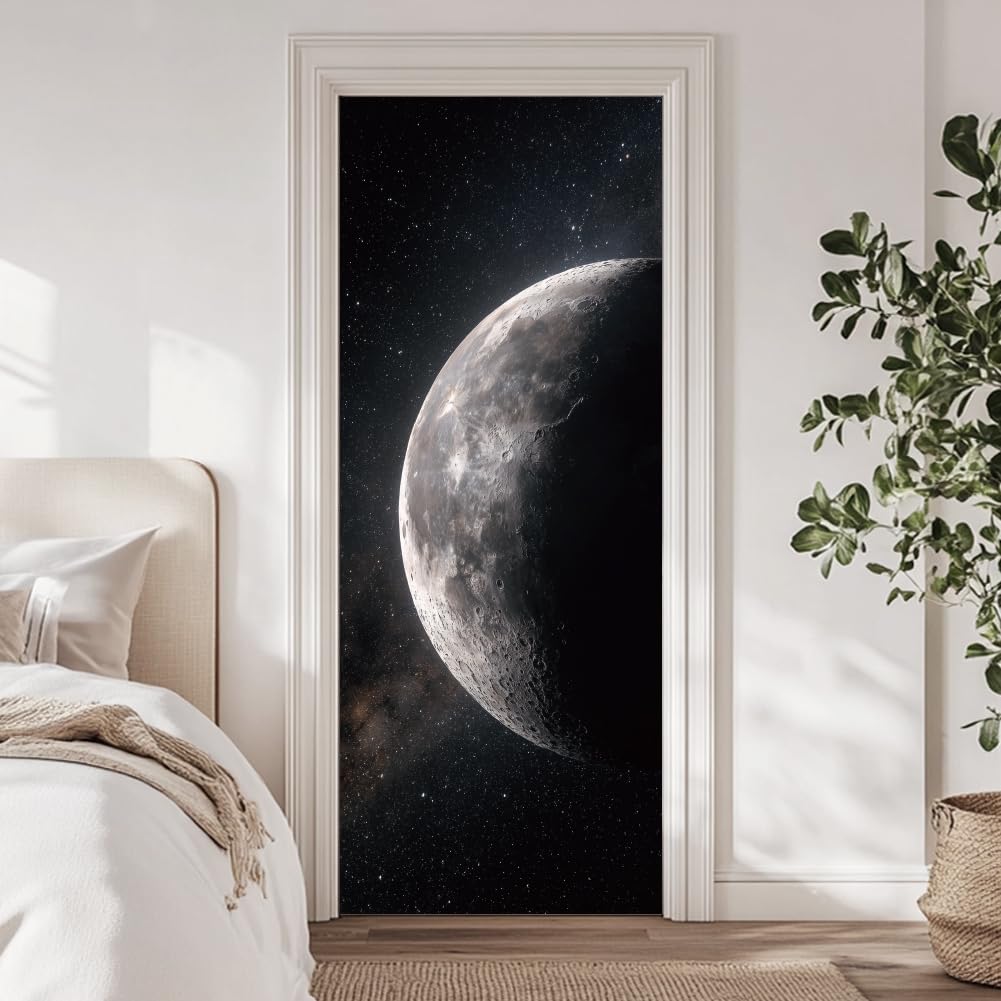 arricraft 2 Pcs 3D Self-Adhesive Door Sticker, 31.5"x78.7" Moon Lunar Sphere Starry Sky Decorations Door Murals Stickers PVC Removable Wallpaper Decoration for Bedrooms ​Living Room