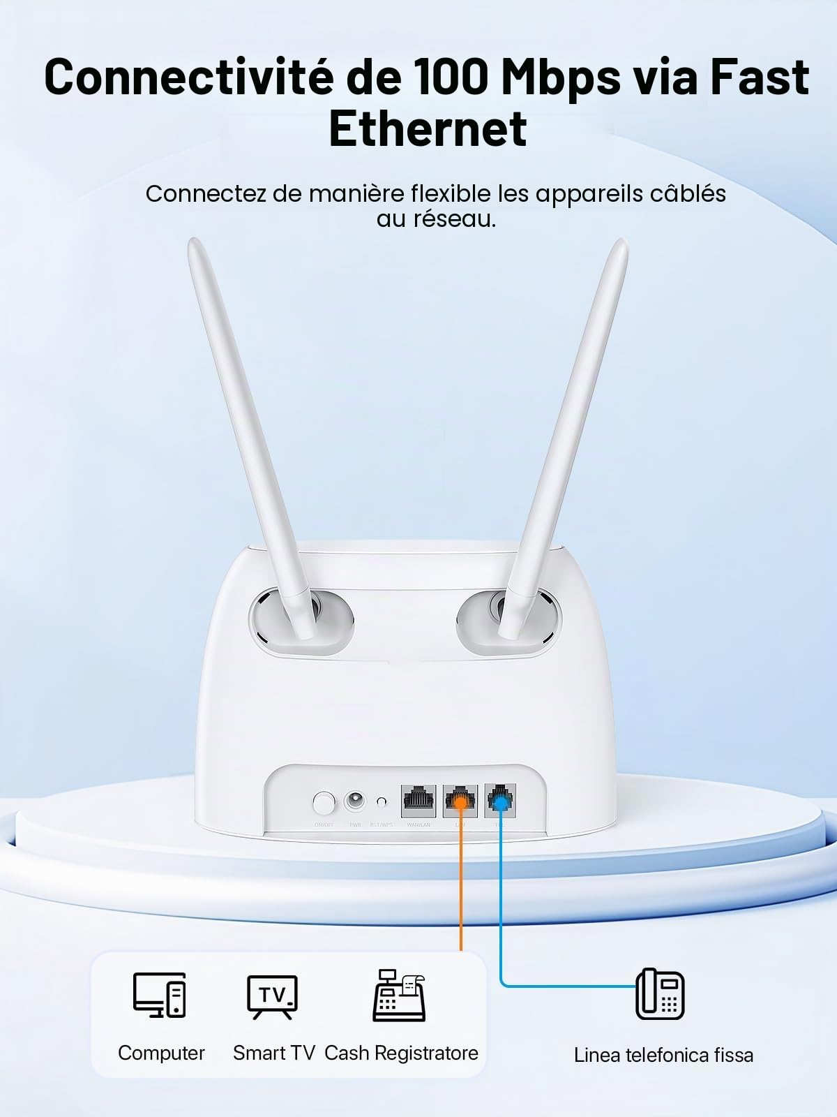Tenda 4G06 Routeur Modem 4G LTE 300Mbps WiFi avec Téléphonie, Box 4G, 2 Antennes Amovibles, VoLTE, Ports LAN/WAN