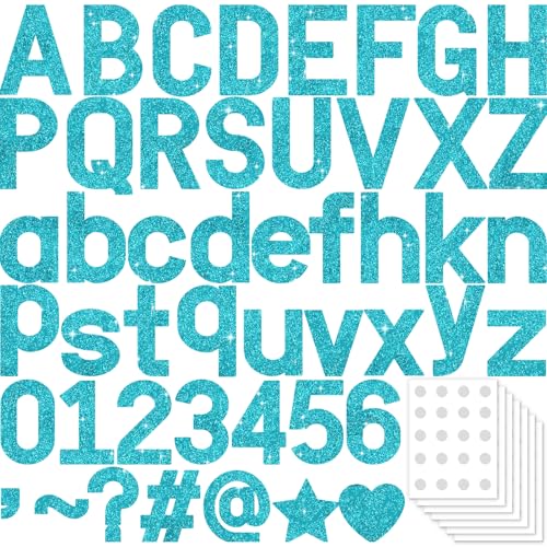 Image of Vuzvuv 295 Pcs Glitter Bulletin Board Letters and Numbers, 4 Inch Classroom Decor with Adhesive Points, Alphabet Cut Outs for School Display (Turquoise Blue)