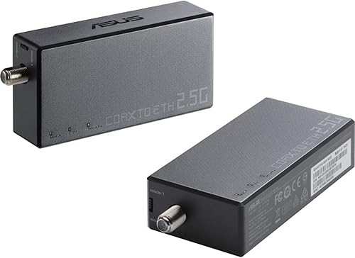 ASUS Kit de iniciación de adaptador Ethernet sobre coaxial de 2.5Gbps (MA-25 paquete de 2), MoCA 2.5, Internet de alta velocidad, backhaul de malla,