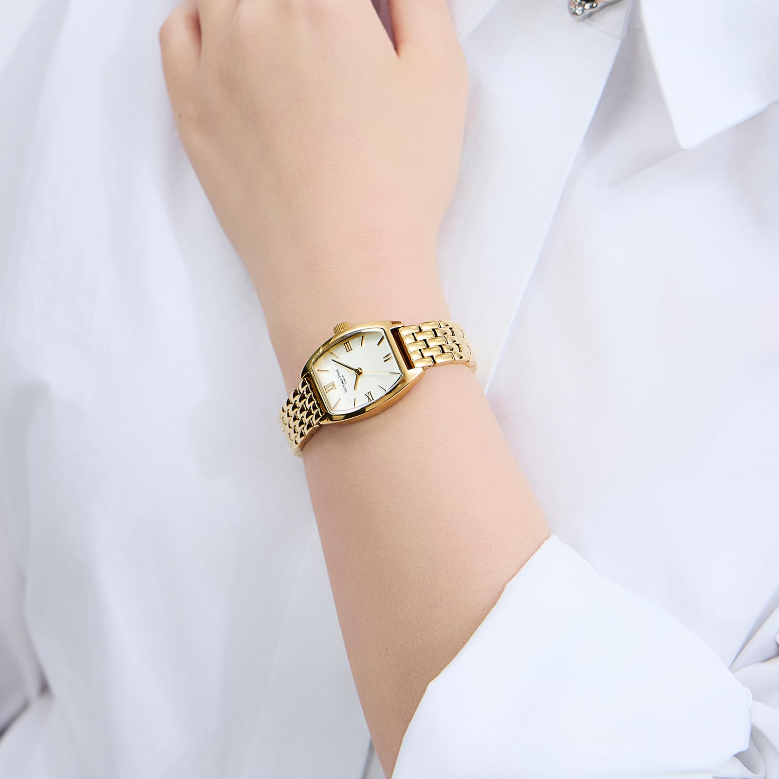 VICTORIA HYDE Reloj de pulsera para mujer de oro, rectangular, analógico, de cuarzo, elegante número romano, reloj de pulsera para mujer