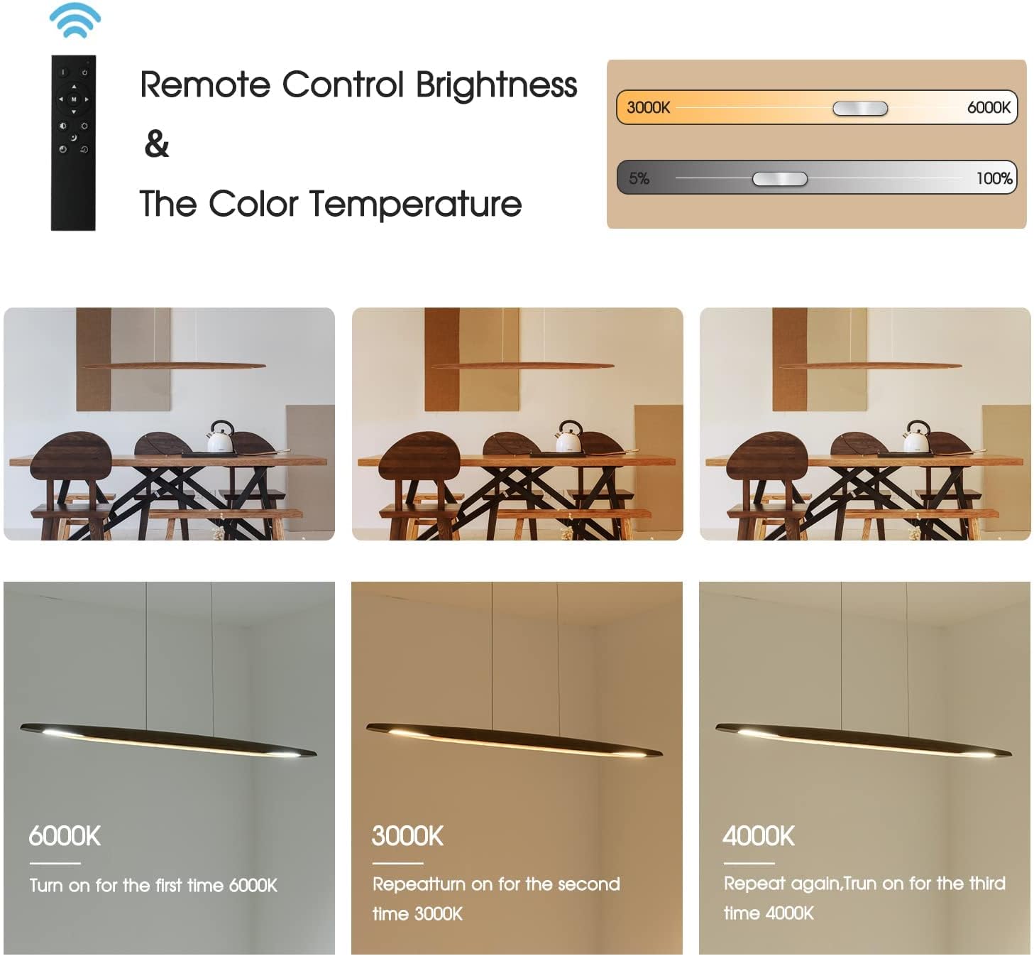 71" Wood Linear Pendant Light Wood Linear Dinning Room Light Island Lights LED Dimmable Chandelier 40w for Dining Room Billiard & Pool Table Walnut Color