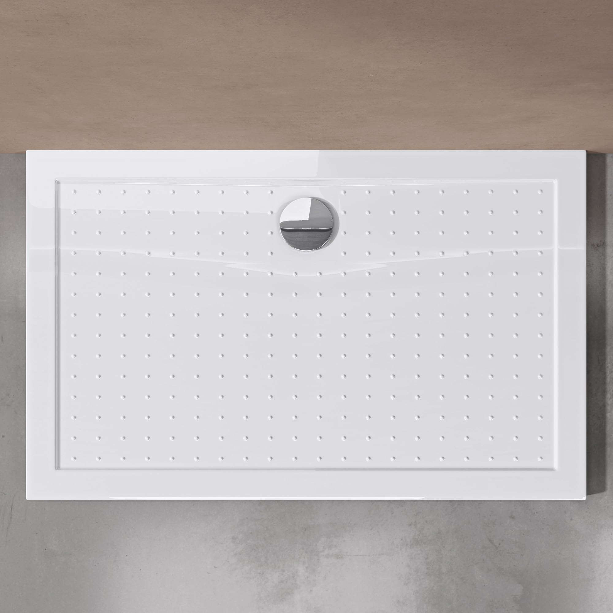 doporro Plato de Ducha Rectangular Antideslizante 70x120x4 cm – Acrílico Blanco, Conexiones DIN, Instalación a Ras de Suelo – Lucia02