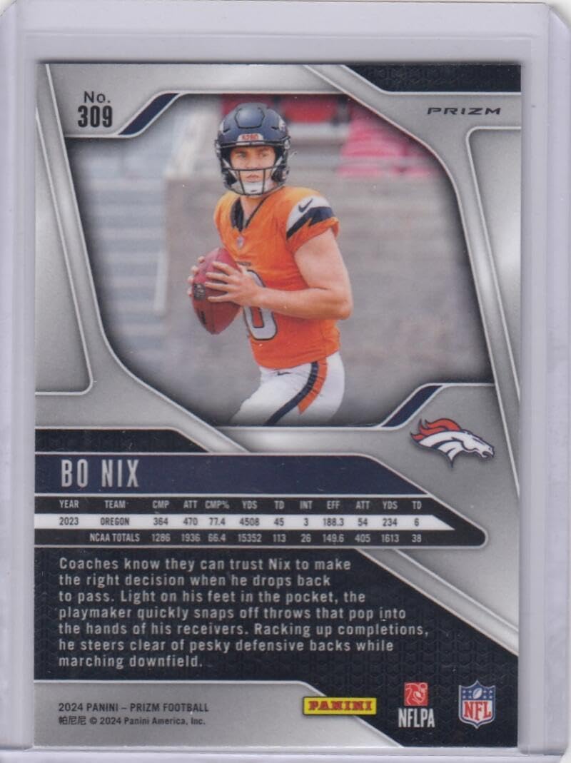 Football Trading Card 2024 Panini Prizm Prizm Silver #309 Bo Nix EX++ Excellent++ RC Rookie Broncos