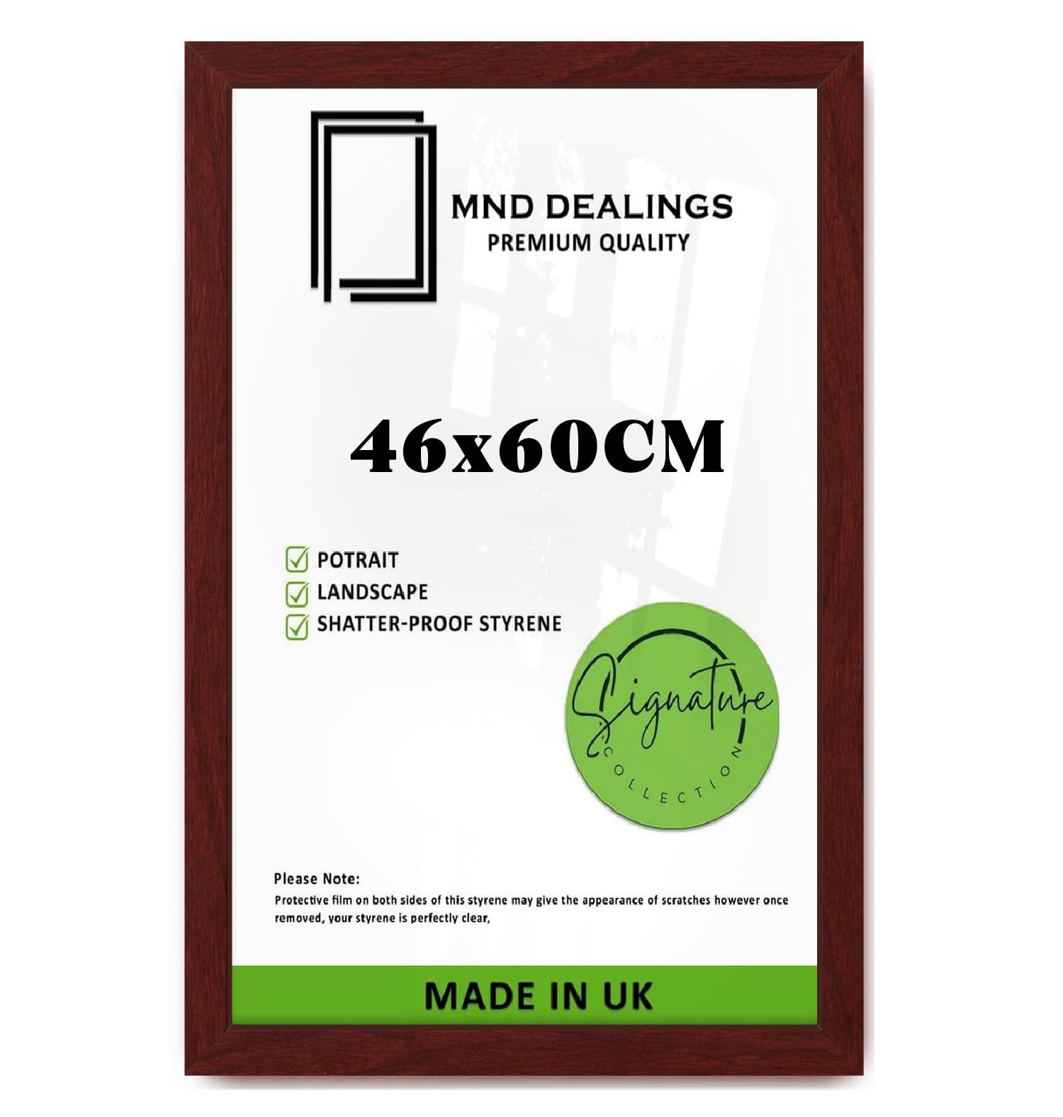 MND Dealings 46x60cm Black Poster Frame - Premium MDF Wood Picture Frame with UV-Protective Shatterproof Perspex - Sleek 30mm Profile for Photos, Photos, [Mahogany]