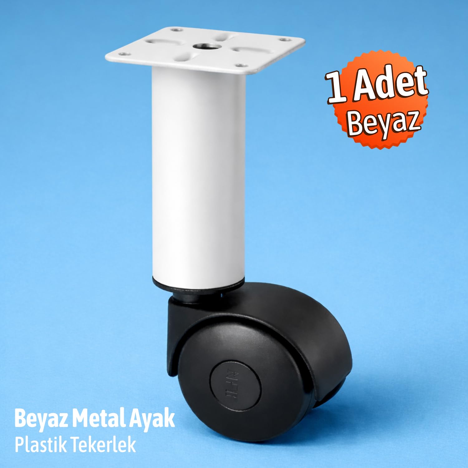 Omaks 15 cm (1 Adet) Beyaz Metal Gövdeli Plastik Tekerlekli Mobilya Baza Sehpa Ayağı Seyyar Ayak