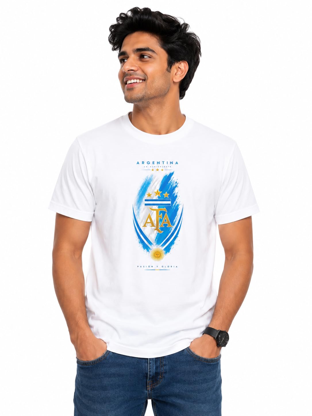 Argentina La Albiceleste AFA Graphic Print T-Shirt, Football Fan Wear, Round Neck, 100% Cotton, Pure Cotton, Argentina Worlc Cup-image-32