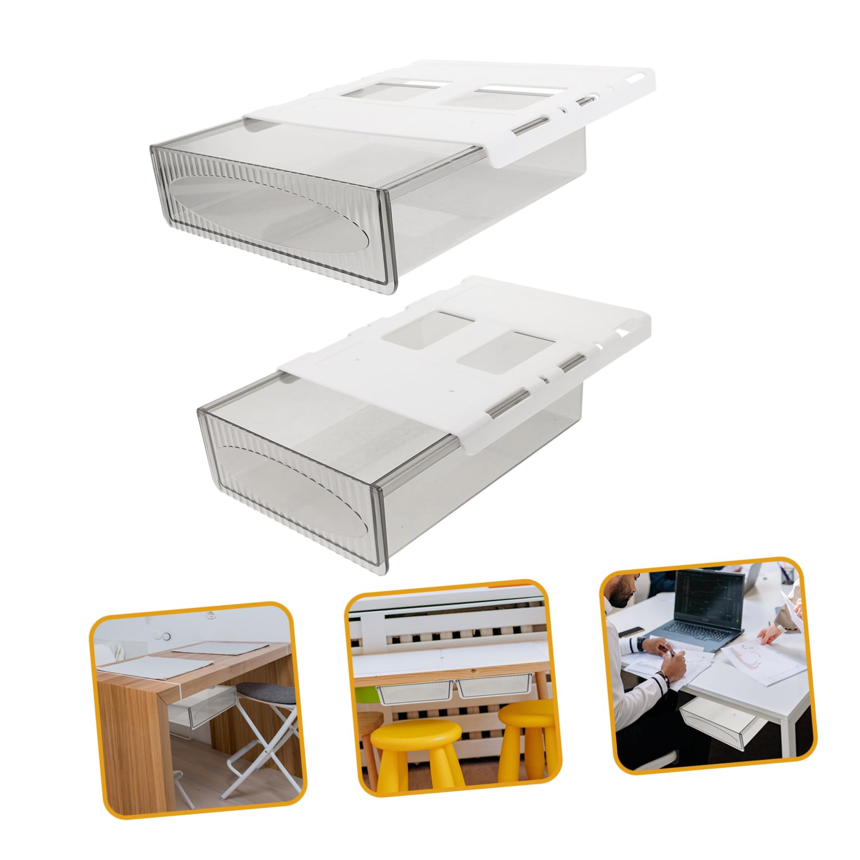 Organizer da Scrivania Cassetto Nascosto, 2 Pezzi, Bianco | Plastica Resistente, Grande Capienza, per Ufficio e Cassettiera, Montaggio senza Fori