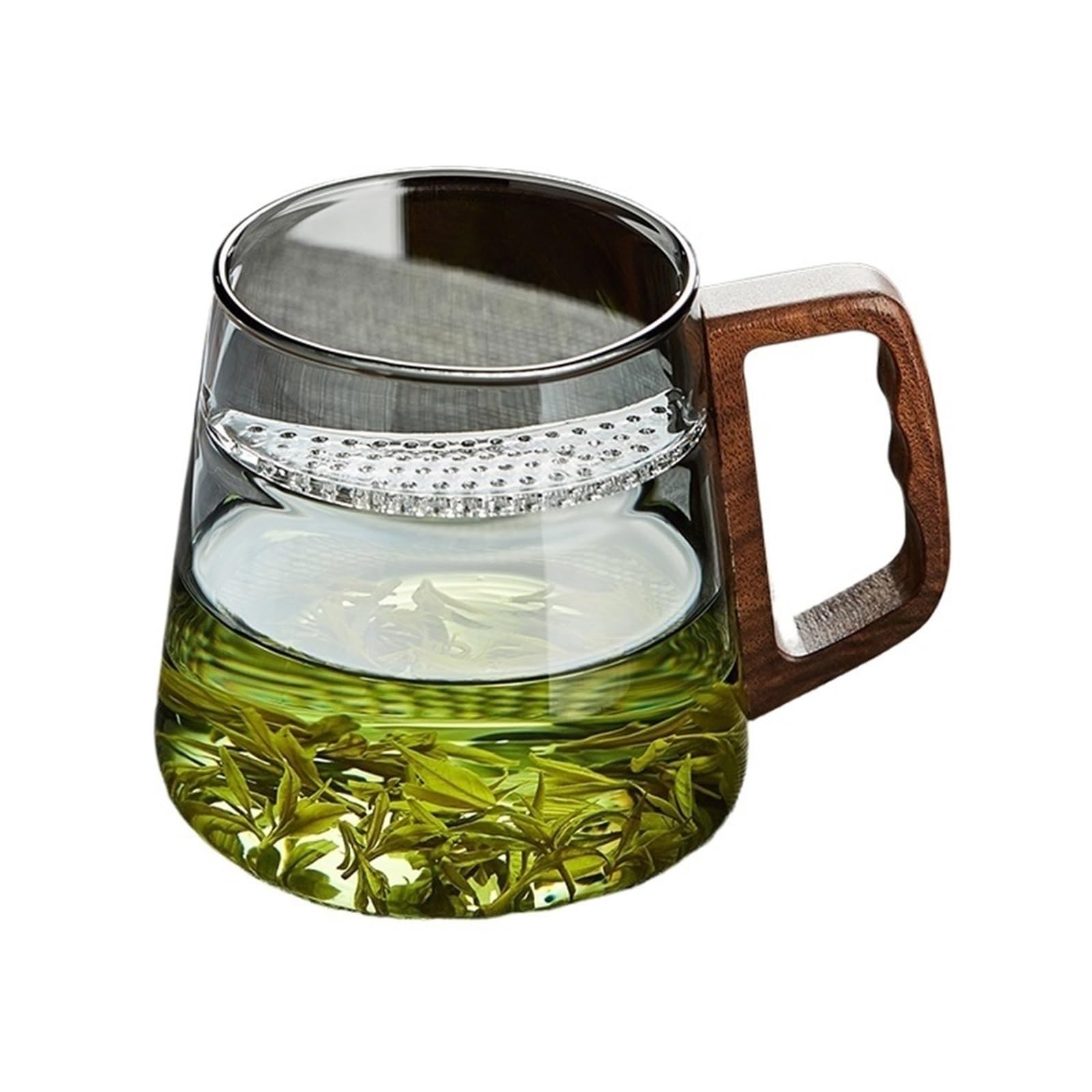 Vaso de vidrio de borosilicato térmico con asa aislante de madera