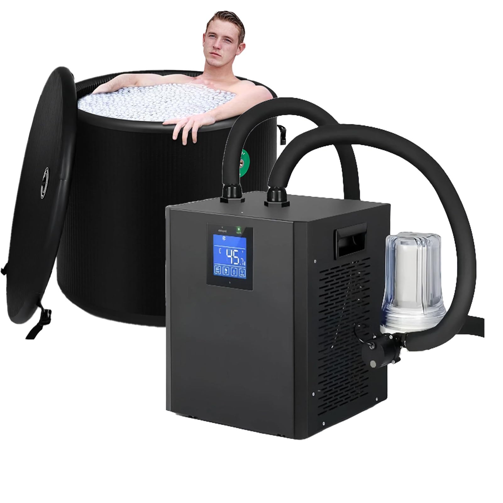 Kit portátil de enfriamiento por inmersión en Agua fría, Unidad doméstica de baño de Agua fría con bañera a Juego,Apto para la Terapia de frío, Que favorece la relajación y Alivia el Dolor