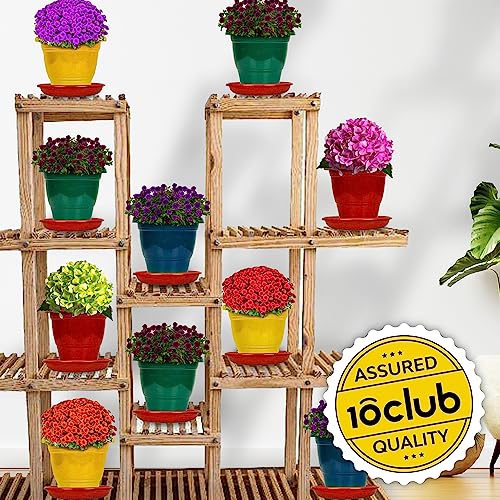 Kraft Seeds Gamla Planter Pots With Bottom Plate Tray (12 Pcs, 8 Inch, Red) | Plant Pots for Home | Plant Containers | Indoor Outdoor Balcony Flower Pots | Drip Tray Pots | Plastic Pots With Plates