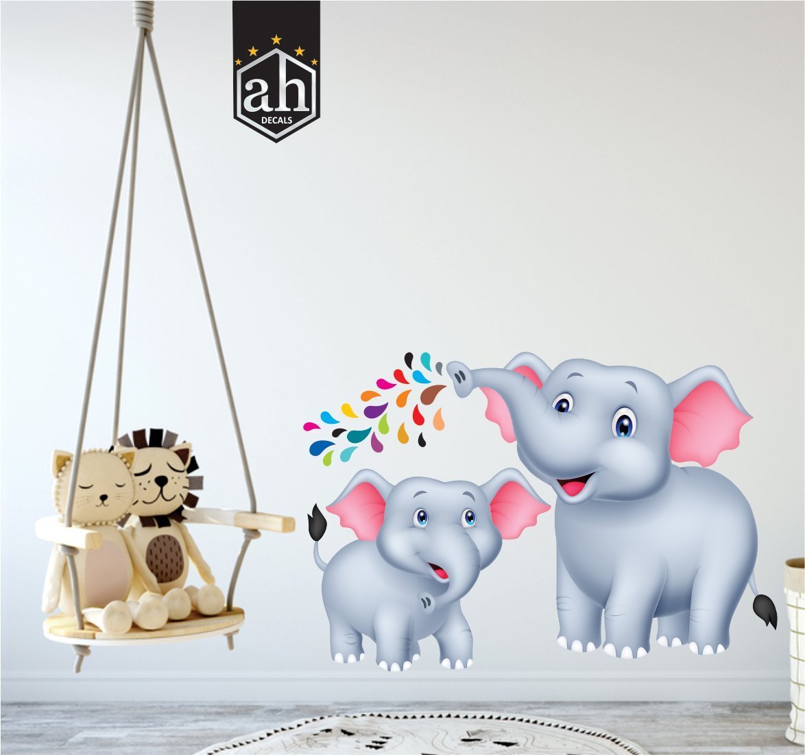 AH Decals Colorful Cute Animated 3D Elephant Vinyl Wall Stickers (Multicolour, 65 cm x 50 cm) 2