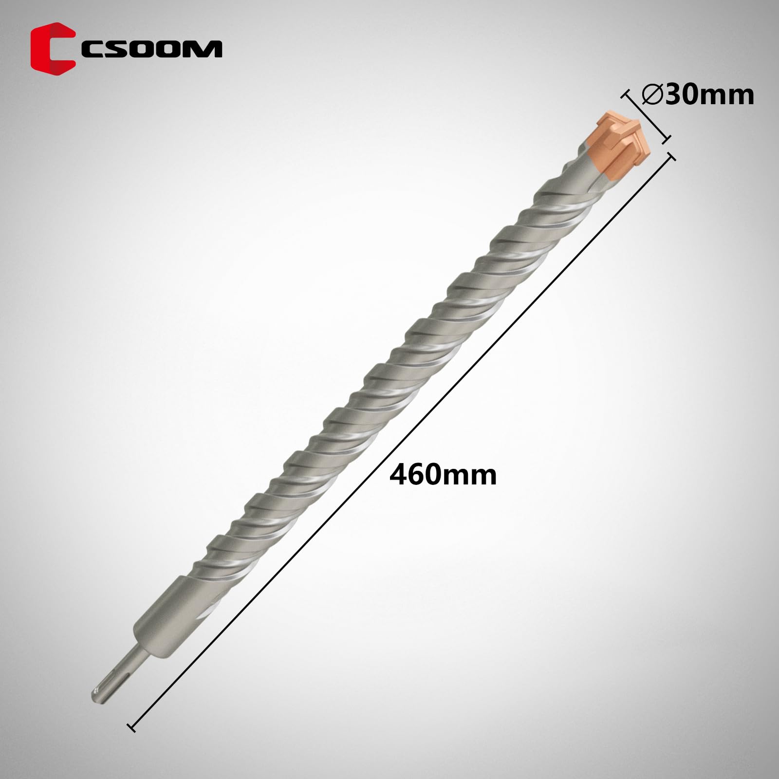CSOOM SDS Plus wiertło 30 x 460, wiertło udarowe, profesjonalne wiertło do betonu, idealne do wiercenia w kamieniu, betonie, kamieniu naturalnym, murze ceglanej
