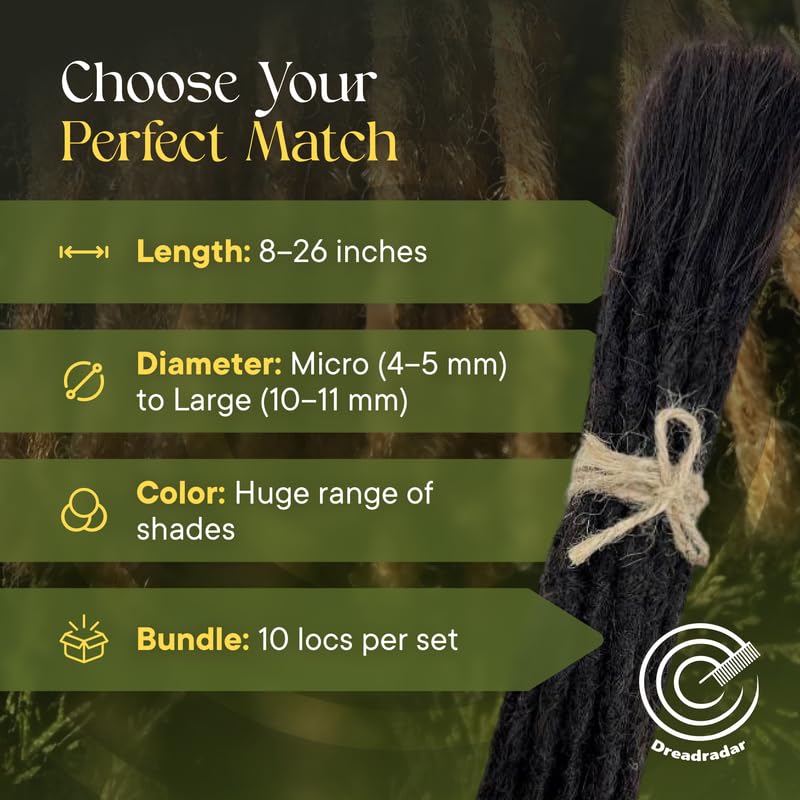Human Hair Dreadlock Extensions – Handmade Crochet Locs Real Hair Dreads For Every Hairstyle, 10-Strand Bundle Dreads, Natural Looking Shades