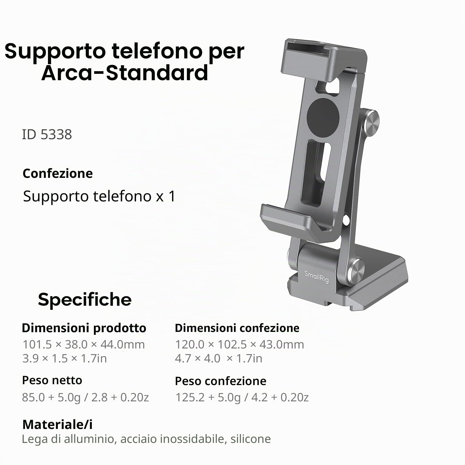 SMALLRIG Supporto per telefono in metallo con piastra di base per Arca-Swiss, compatibile con DJI RS 4 Mini e RS 3 Mini, adattatore per supporto per telefono con giunti di regolazione gratuiti