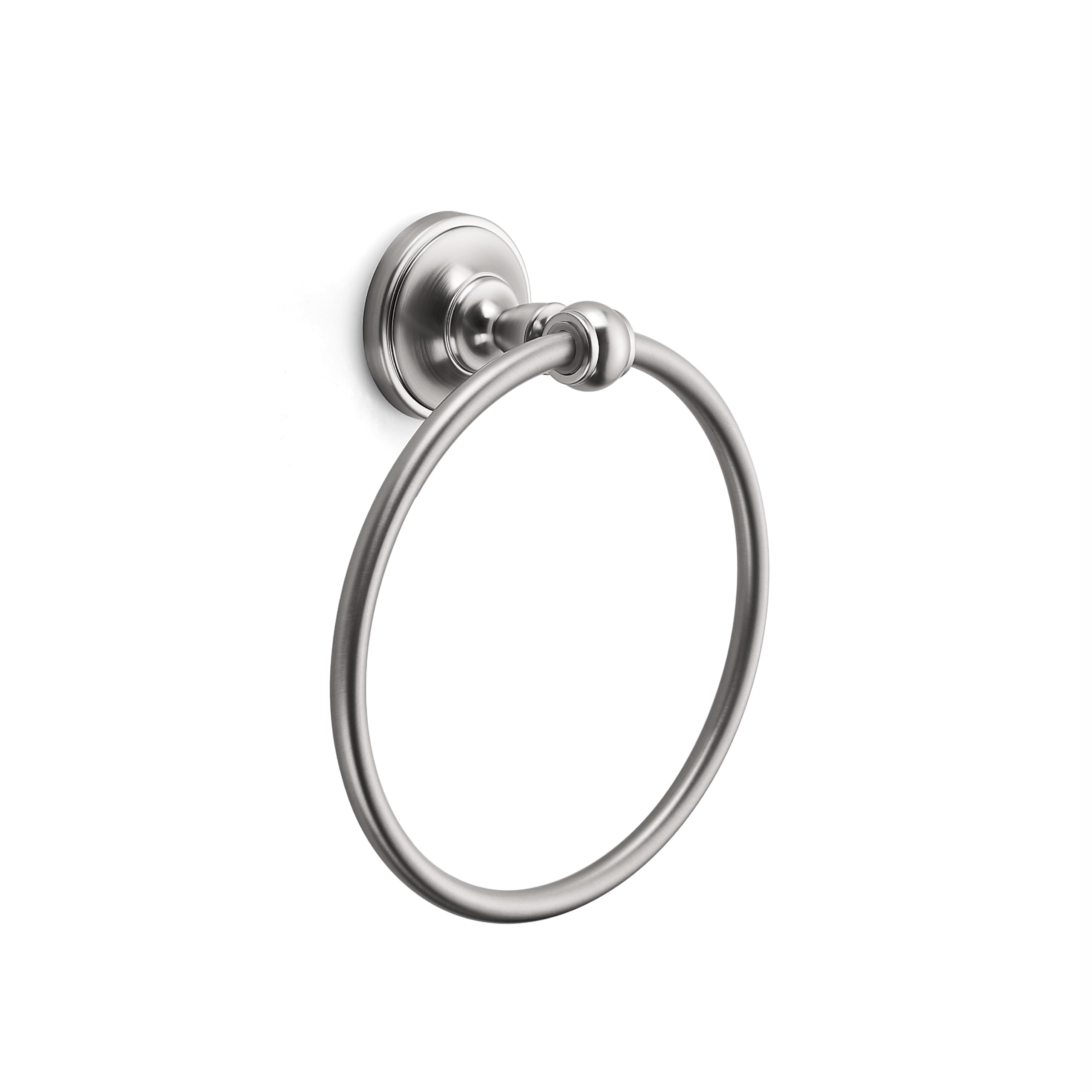 khtumeware 1 Pack Brashed Satin Nickel Bath Towel Ring, Bathroom Hardware Accessories Heavy-Duty Hand Towel Holder for Bathroom, Modern Round Towel Hanger Wall Mounted